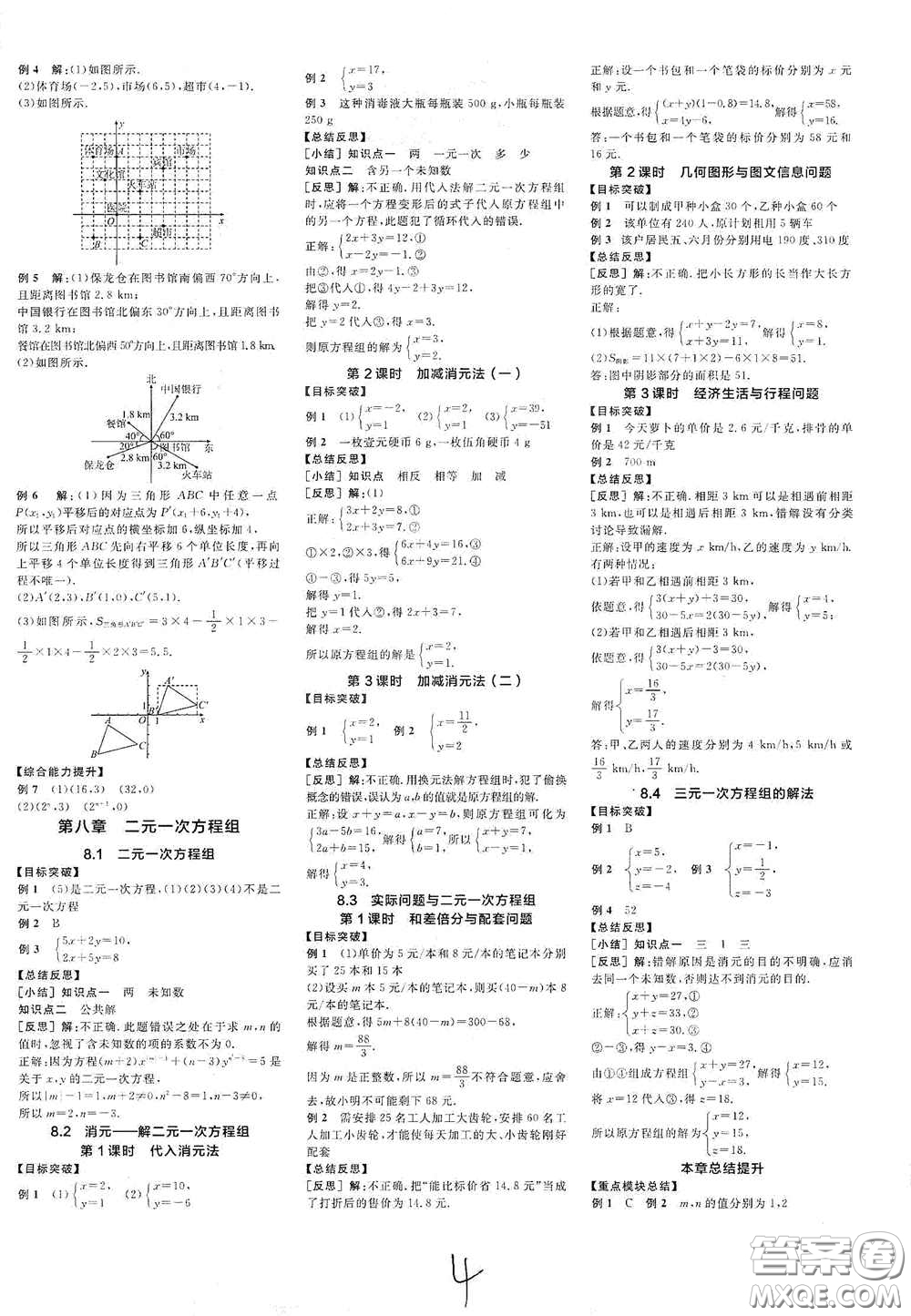 陽光出版社2021春全品學(xué)練考聽課手冊七年級數(shù)學(xué)下冊新課標(biāo)人教版江西省專用答案