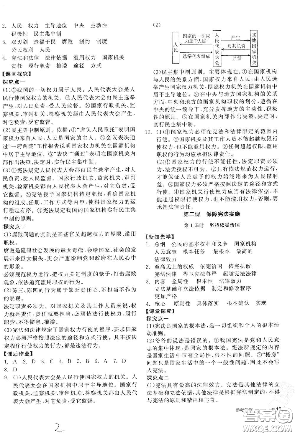 陽(yáng)光出版社2021春全品學(xué)練考八年級(jí)道德與法治下冊(cè)新課標(biāo)人教版答案