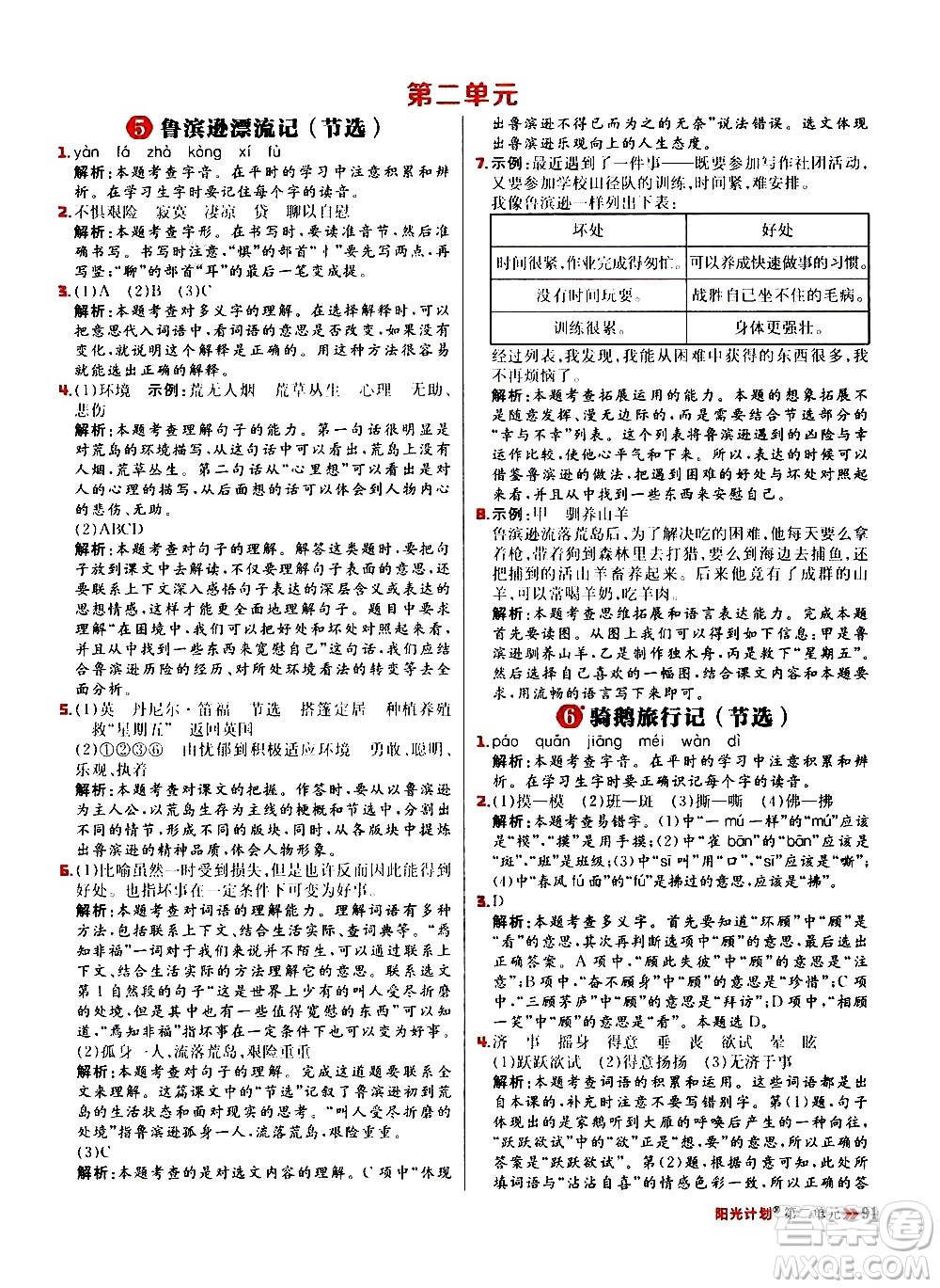 延邊大學出版社2021春陽光計劃小學同步語文六年級下冊RJ人教版答案