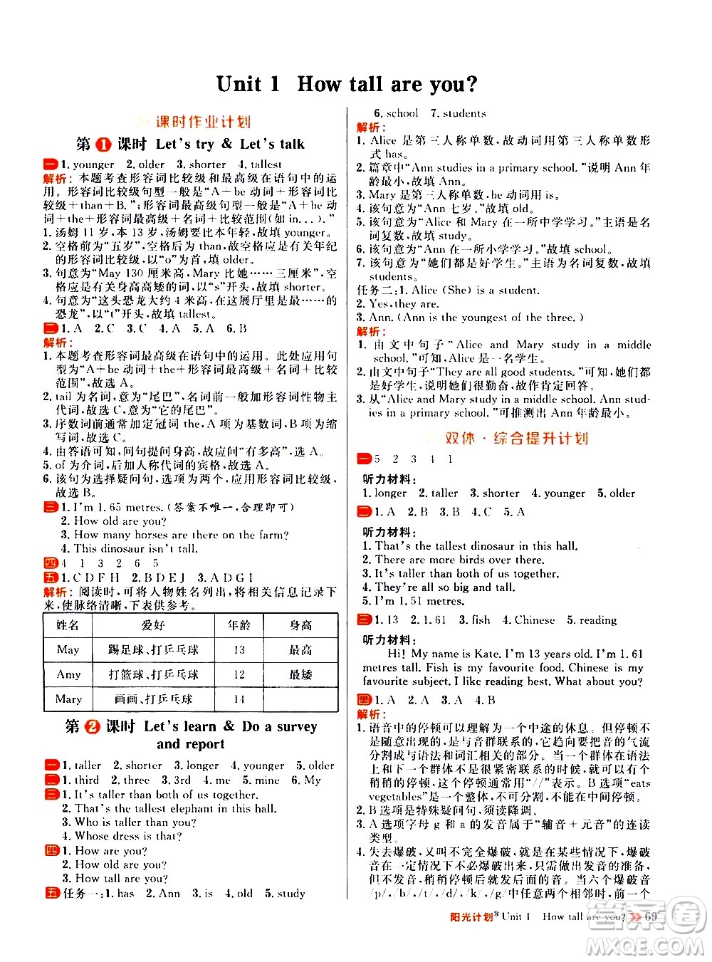 延邊大學(xué)出版社2021春陽(yáng)光計(jì)劃小學(xué)同步英語(yǔ)六年級(jí)下冊(cè)RJ人教版答案