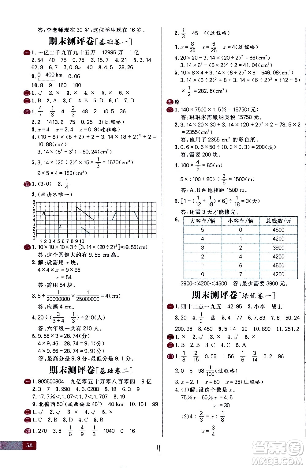 延邊大學(xué)出版社2021春陽(yáng)光計(jì)劃小學(xué)試卷數(shù)學(xué)六年級(jí)下冊(cè)RJ人教版答案