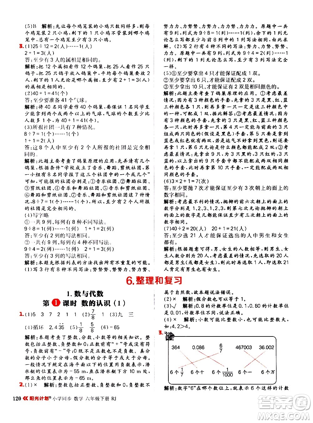 延邊大學(xué)出版社2021春陽光計劃小學(xué)同步數(shù)學(xué)六年級下冊RJ人教版答案
