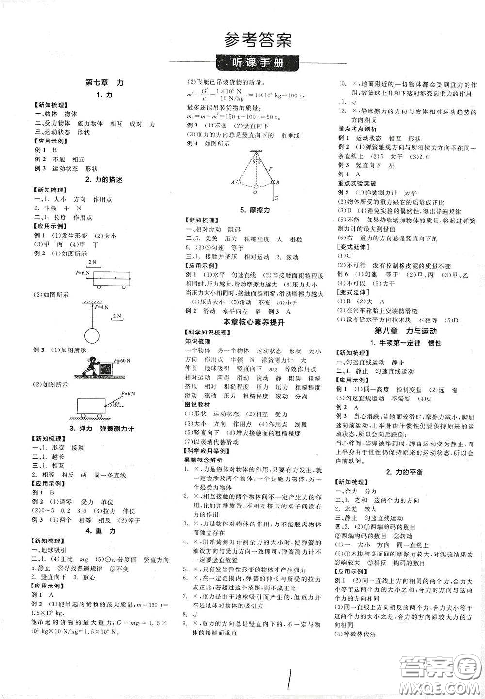 天津人民出版社2021全品學(xué)練考聽課手冊八年級物理下冊新課標(biāo)教科版江西專用答案