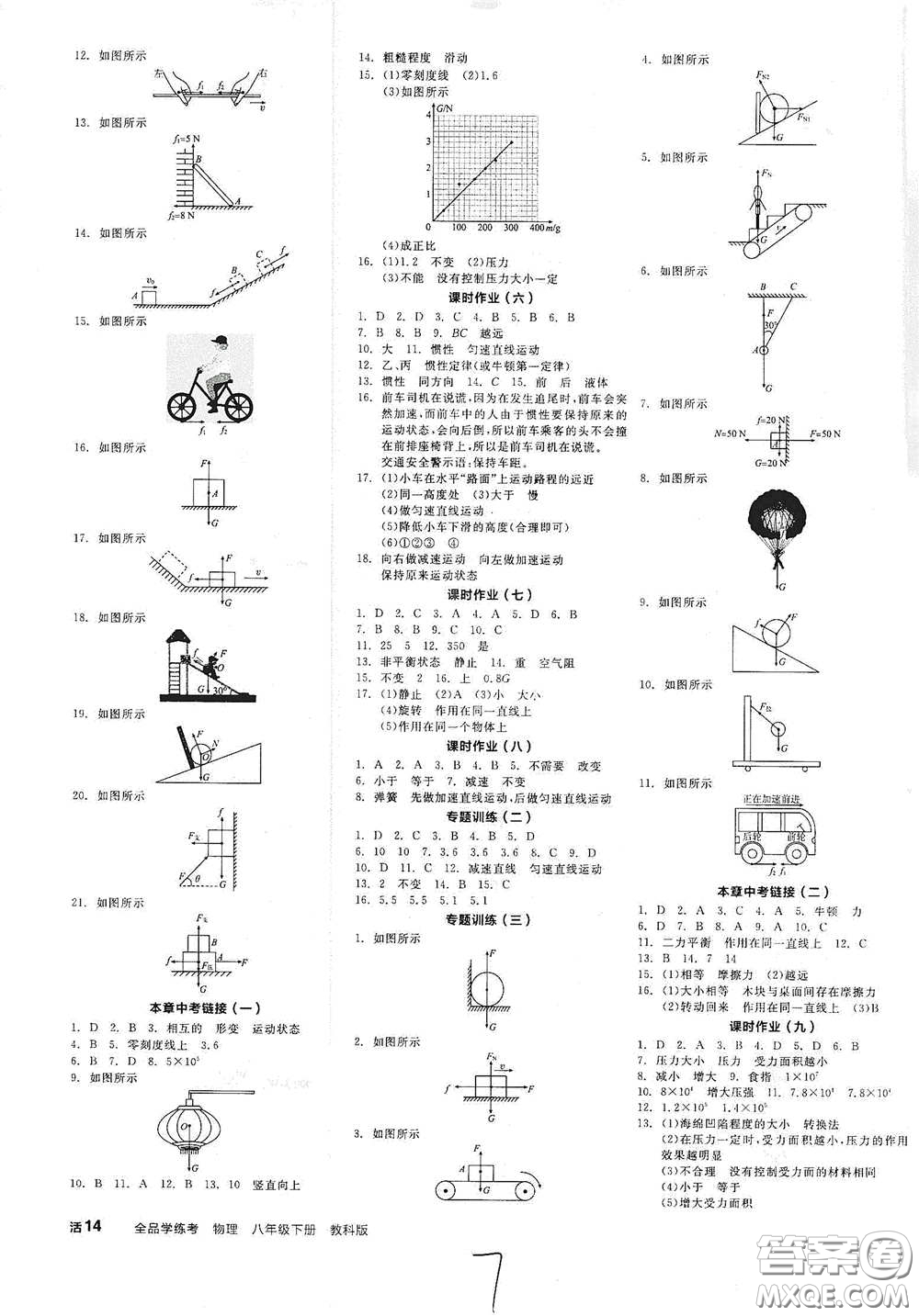 天津人民出版社2021全品學(xué)練考聽課手冊八年級物理下冊新課標(biāo)教科版江西專用答案