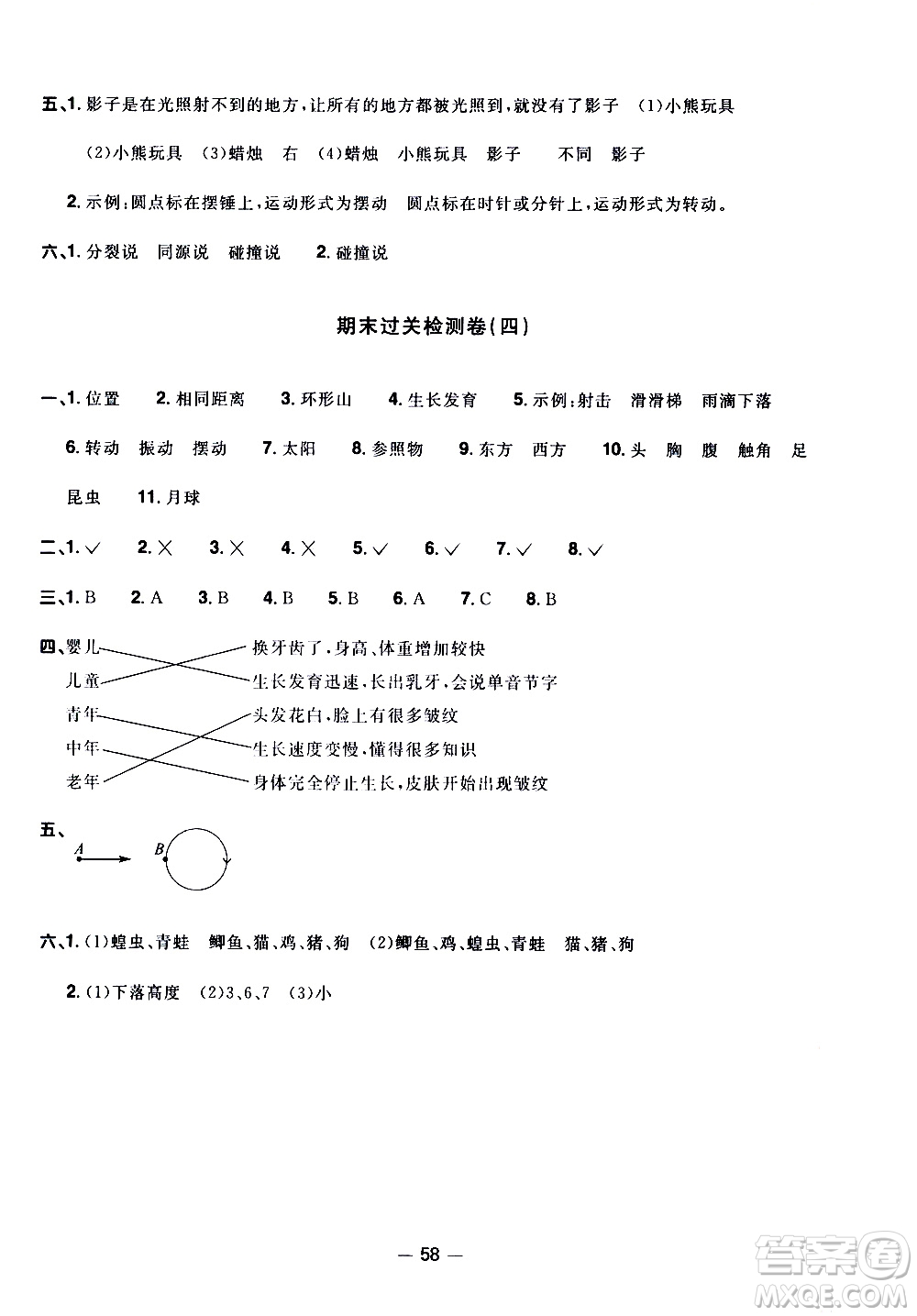 江西教育出版社2021陽(yáng)光同學(xué)一線(xiàn)名師全優(yōu)好卷科學(xué)三年級(jí)下冊(cè)JK教科版答案