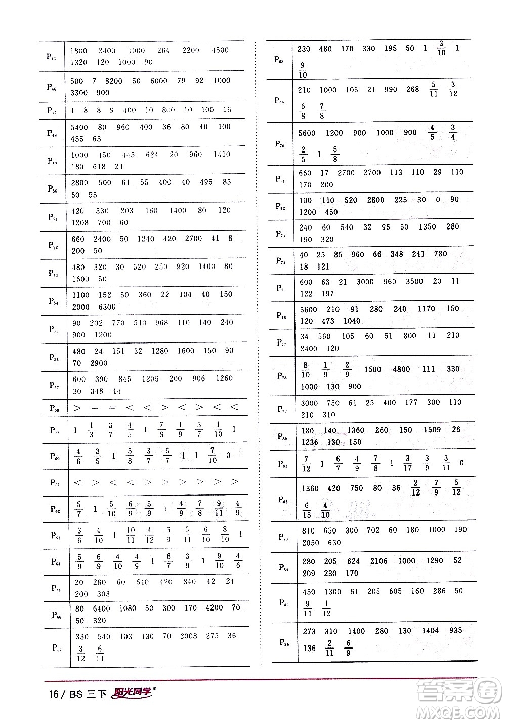 江西教育出版社2021陽光同學(xué)課時優(yōu)化作業(yè)數(shù)學(xué)三年級下冊BS北師大版答案