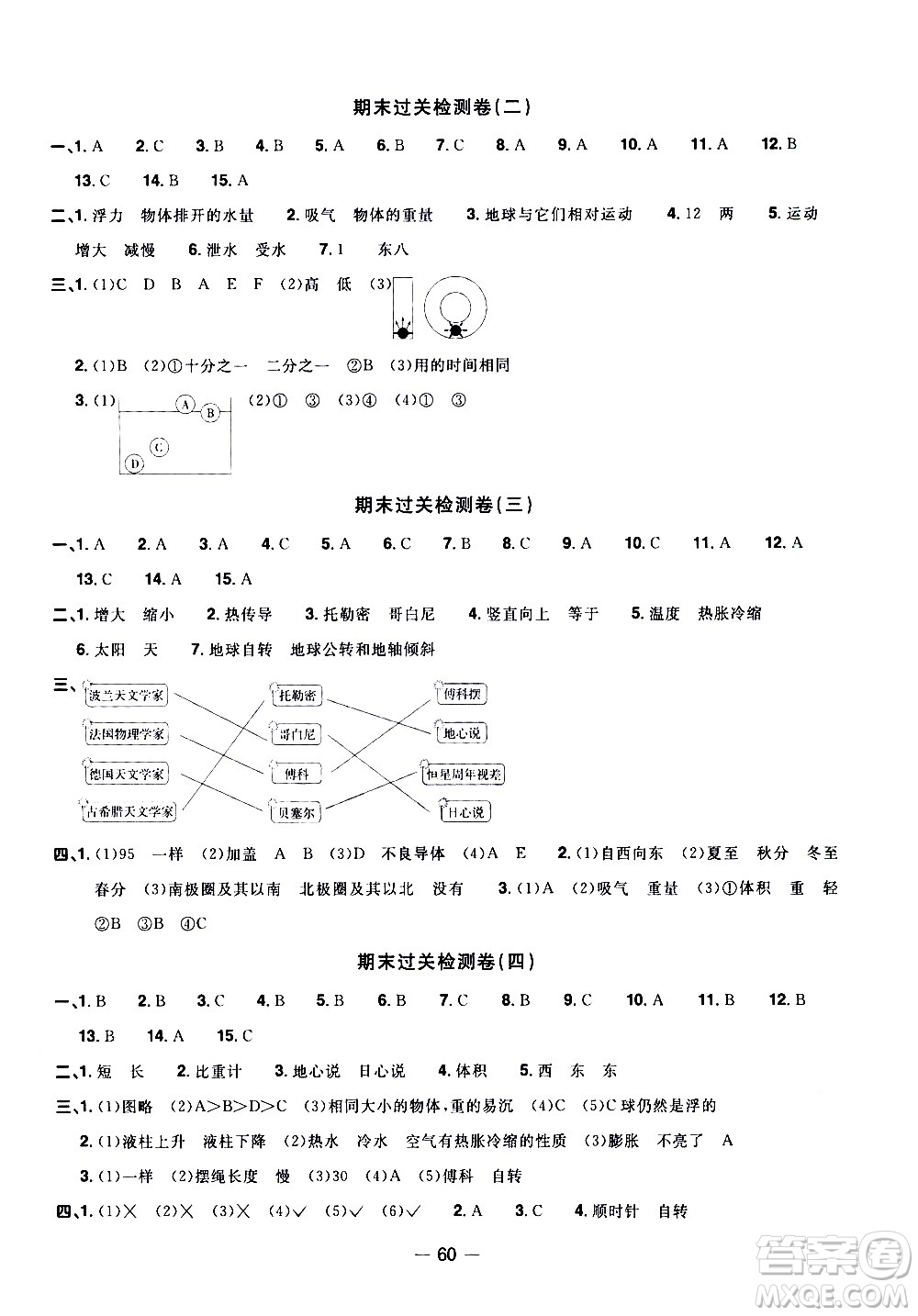 江西教育出版社2021陽光同學一線名師全優(yōu)好卷科學五年級下冊JK教科版答案