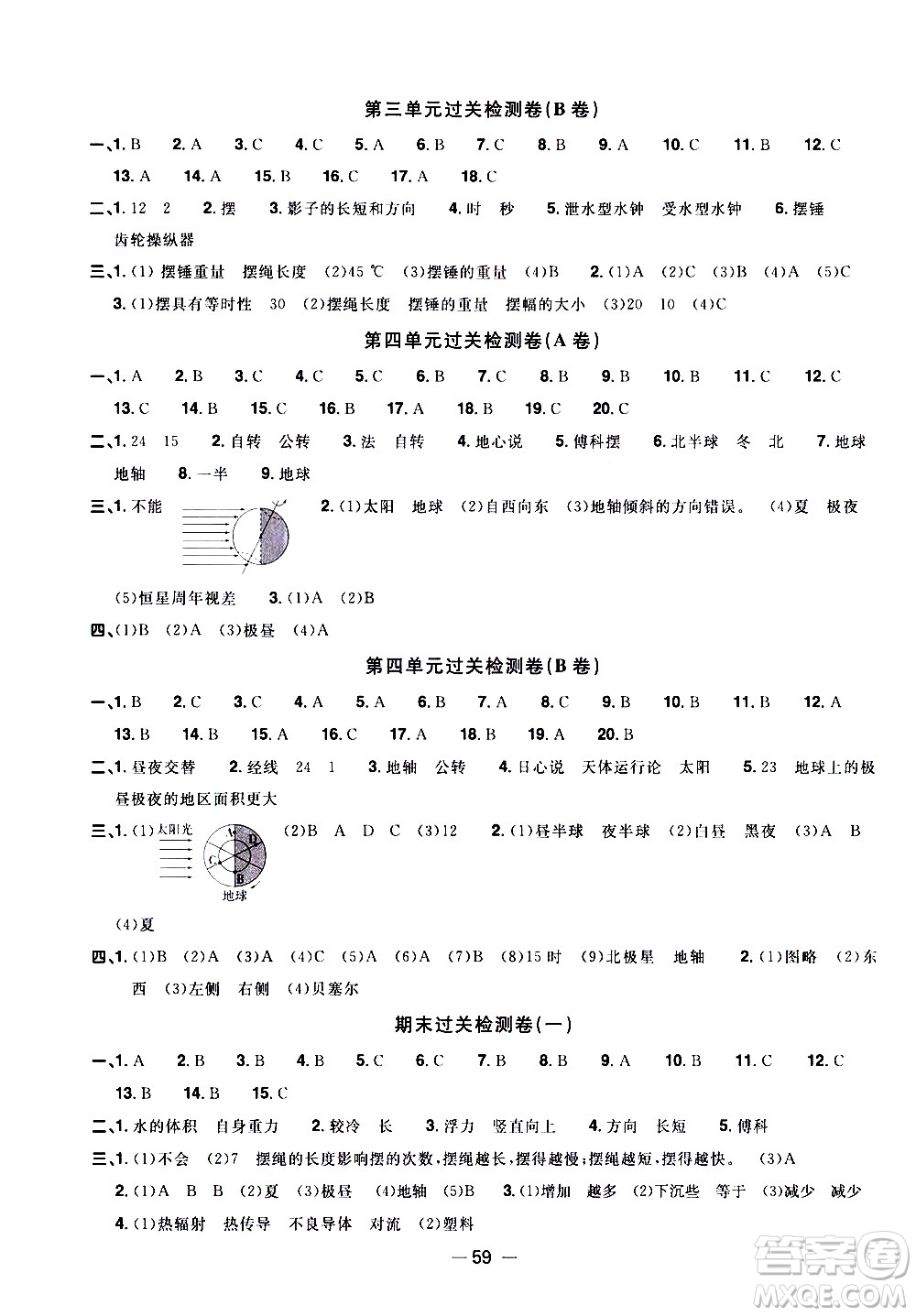 江西教育出版社2021陽光同學一線名師全優(yōu)好卷科學五年級下冊JK教科版答案
