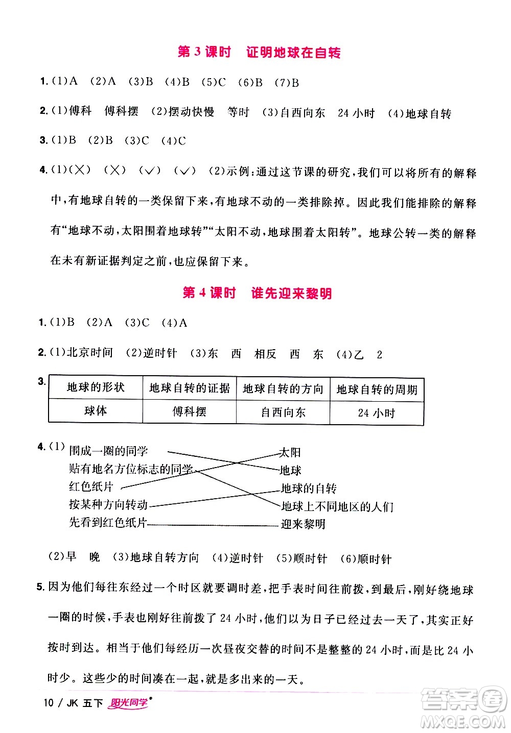 江西教育出版社2021陽(yáng)光同學(xué)課時(shí)優(yōu)化作業(yè)科學(xué)五年級(jí)下冊(cè)JK教科版答案