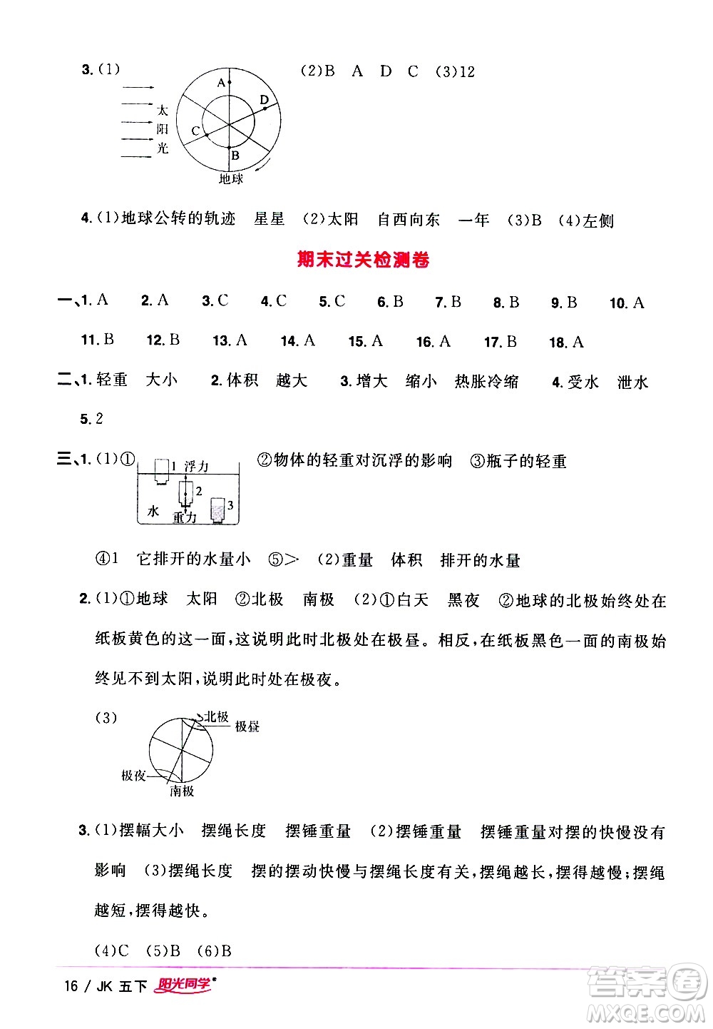 江西教育出版社2021陽(yáng)光同學(xué)課時(shí)優(yōu)化作業(yè)科學(xué)五年級(jí)下冊(cè)JK教科版答案