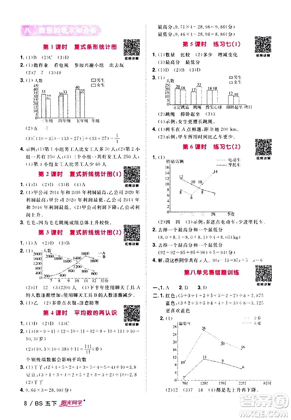 江西教育出版社2021陽光同學(xué)課時(shí)優(yōu)化作業(yè)數(shù)學(xué)五年級下冊BS北師大版答案
