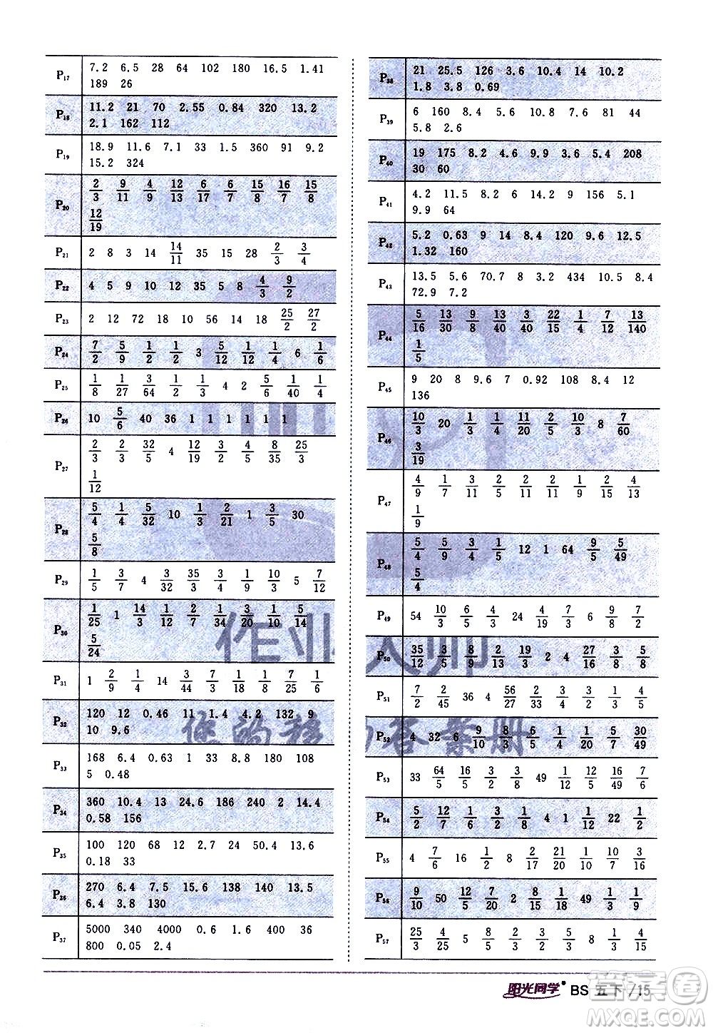 江西教育出版社2021陽光同學(xué)課時(shí)優(yōu)化作業(yè)數(shù)學(xué)五年級下冊BS北師大版答案