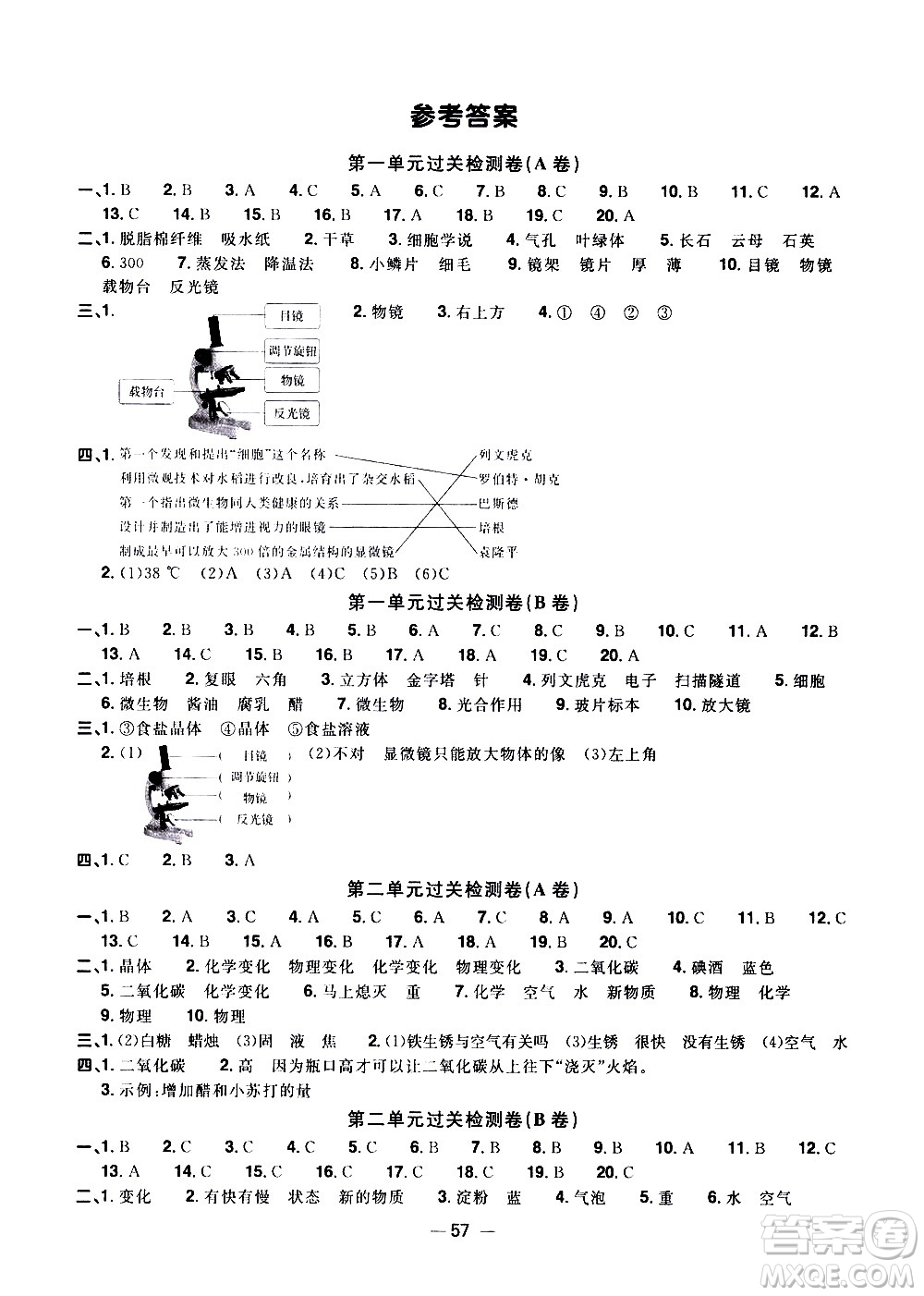江西教育出版社2021陽光同學一線名師全優(yōu)好卷科學六年級下冊JK教科版答案