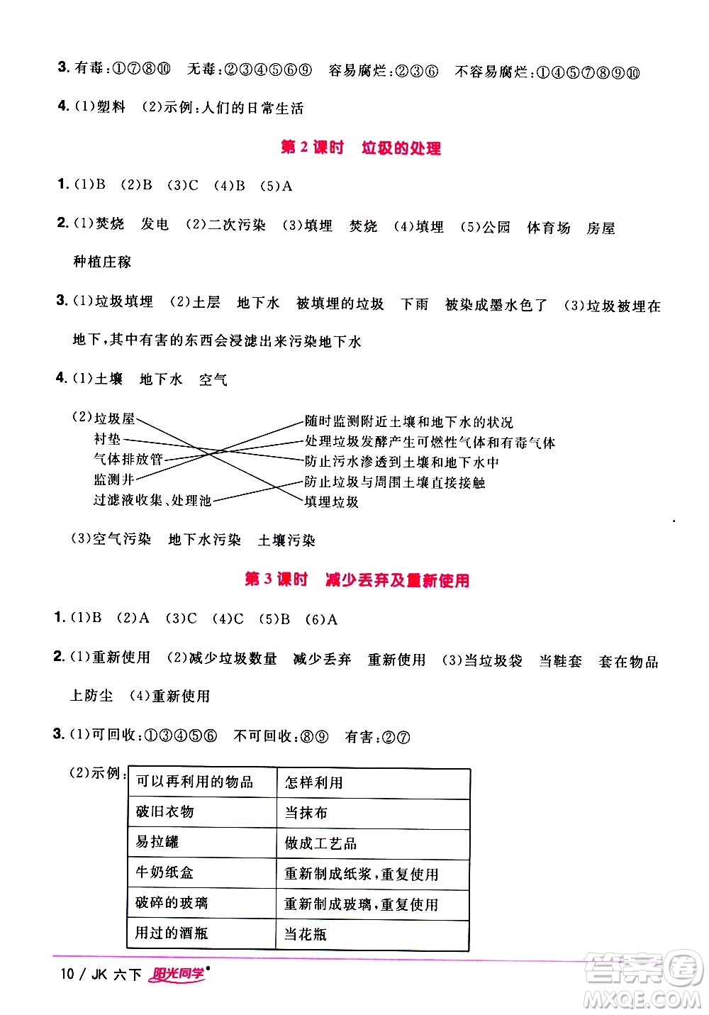 江西教育出版社2021陽(yáng)光同學(xué)課時(shí)優(yōu)化作業(yè)科學(xué)六年級(jí)下冊(cè)JK教科版答案