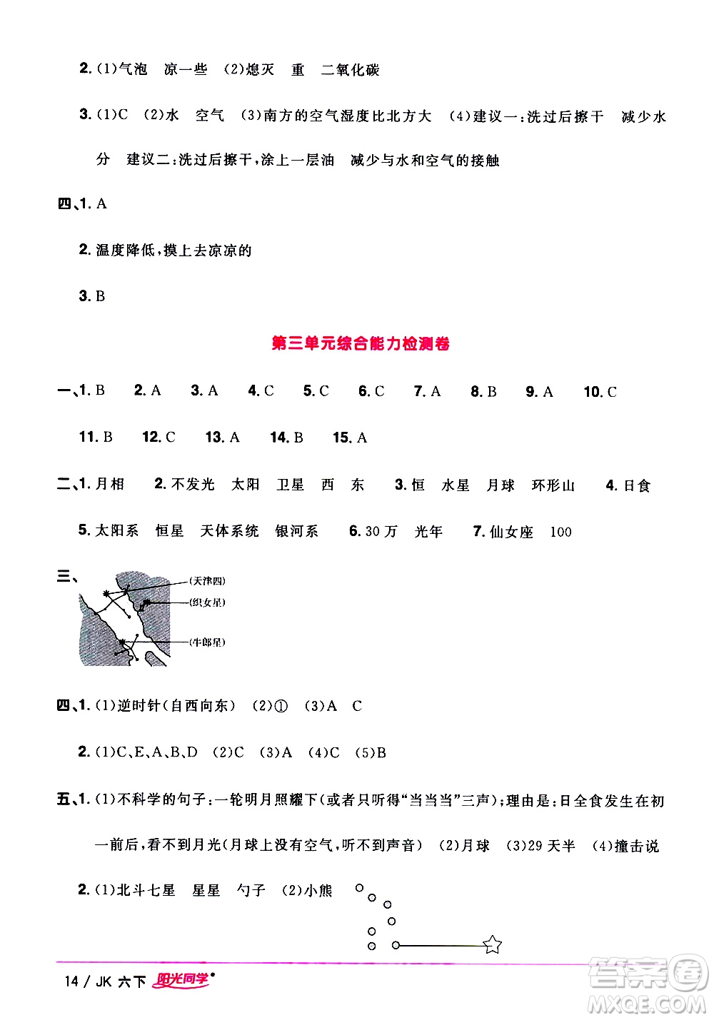江西教育出版社2021陽(yáng)光同學(xué)課時(shí)優(yōu)化作業(yè)科學(xué)六年級(jí)下冊(cè)JK教科版答案