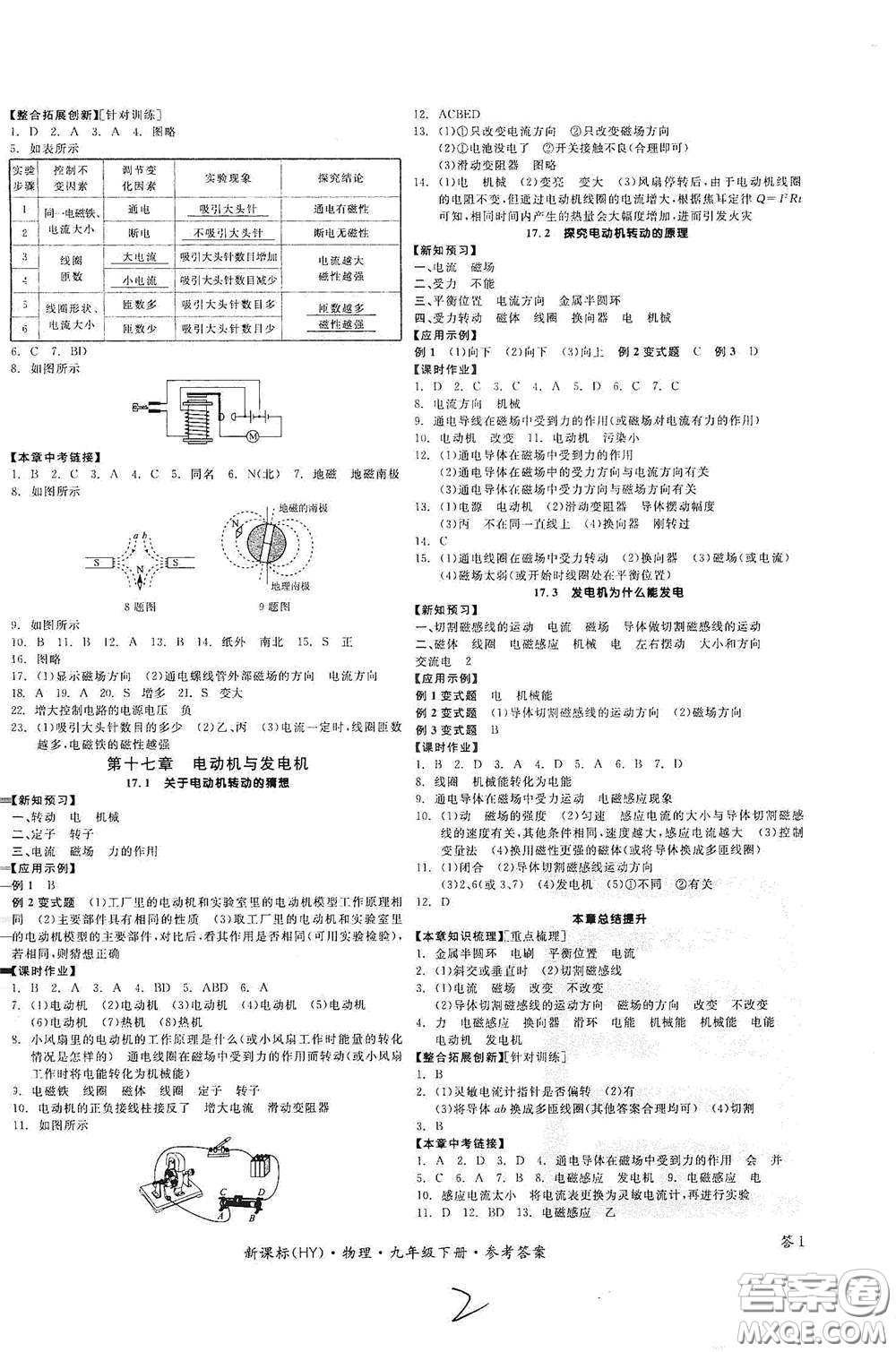 陽(yáng)光出版社2021全品學(xué)練考九年級(jí)物理下冊(cè)新課標(biāo)滬粵版江西專版答案