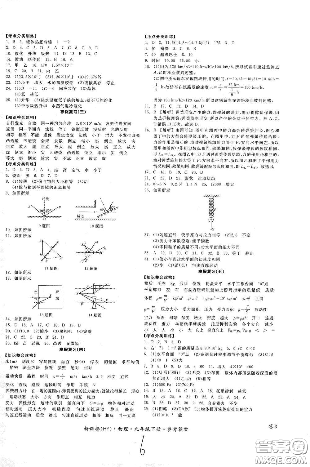 陽(yáng)光出版社2021全品學(xué)練考九年級(jí)物理下冊(cè)新課標(biāo)滬粵版江西專版答案