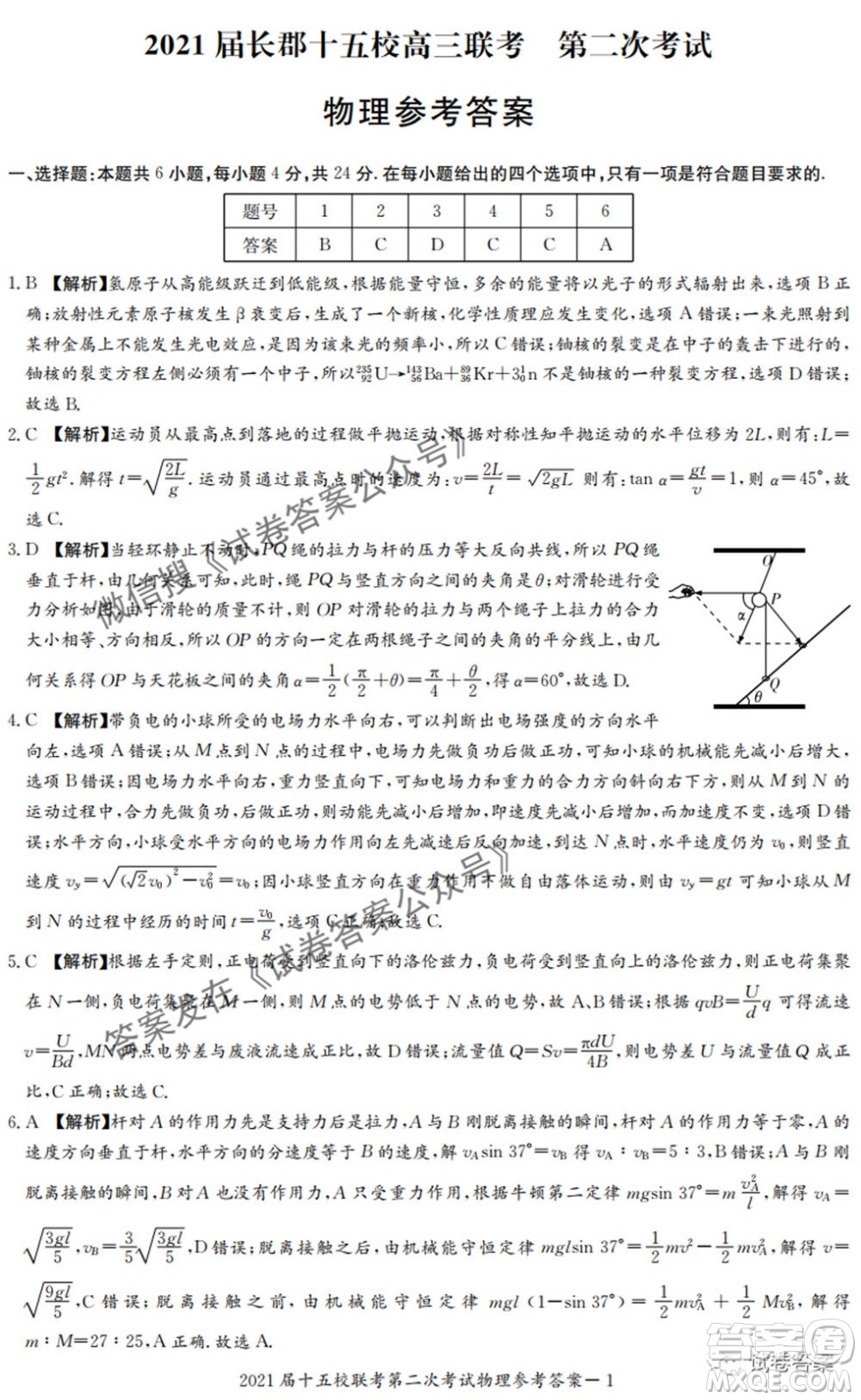 2021屆長郡十五校高三聯(lián)考第二次考試物理試卷及答案
