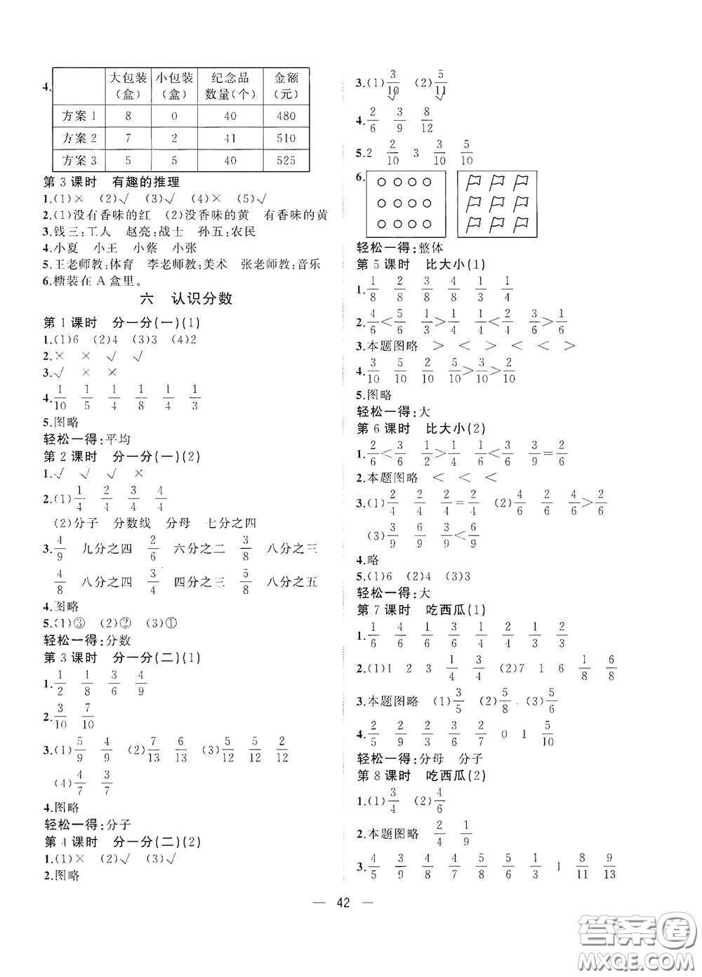 廣西師范大學(xué)出版社2021年維宇文化課堂小作業(yè)三年級(jí)數(shù)學(xué)下冊(cè)北師大版答案
