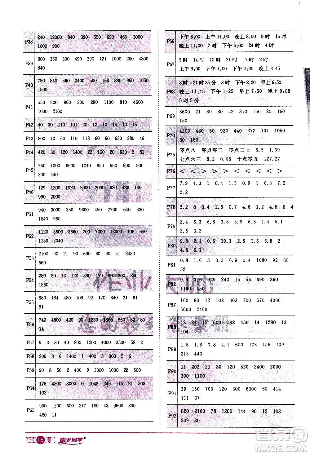 浙江教育出版社2021陽光同學(xué)課時達標(biāo)訓(xùn)練數(shù)學(xué)三年級下冊R人教版浙江專版答案