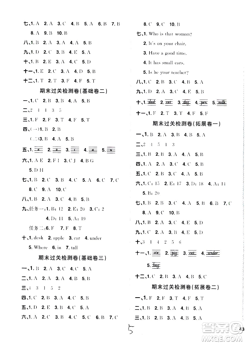 浙江教育出版社2021陽光同學(xué)全優(yōu)達(dá)標(biāo)好卷英語三年級下冊PEP人教版浙江專版答案