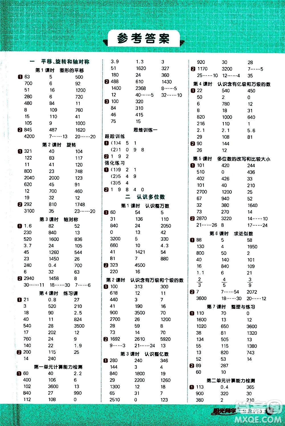 江西教育出版社2021陽光同學(xué)計算小達人數(shù)學(xué)四年級下冊SJ蘇教版答案
