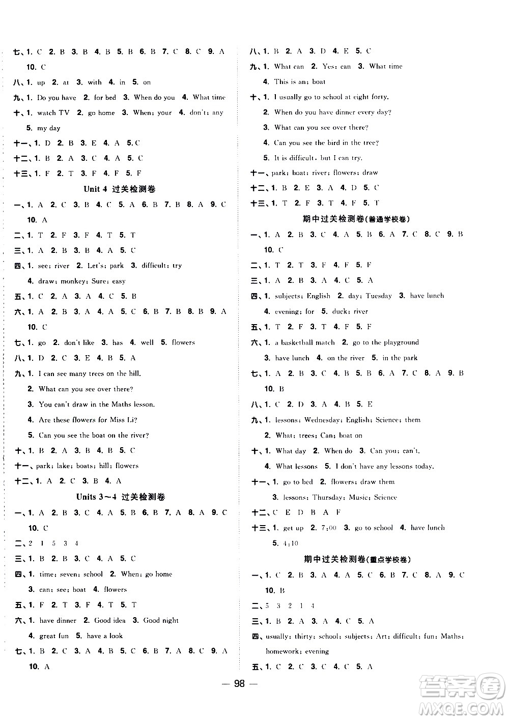 江西教育出版社2021陽(yáng)光同學(xué)一線名師全優(yōu)好卷英語(yǔ)四年級(jí)下冊(cè)YL譯林版答案