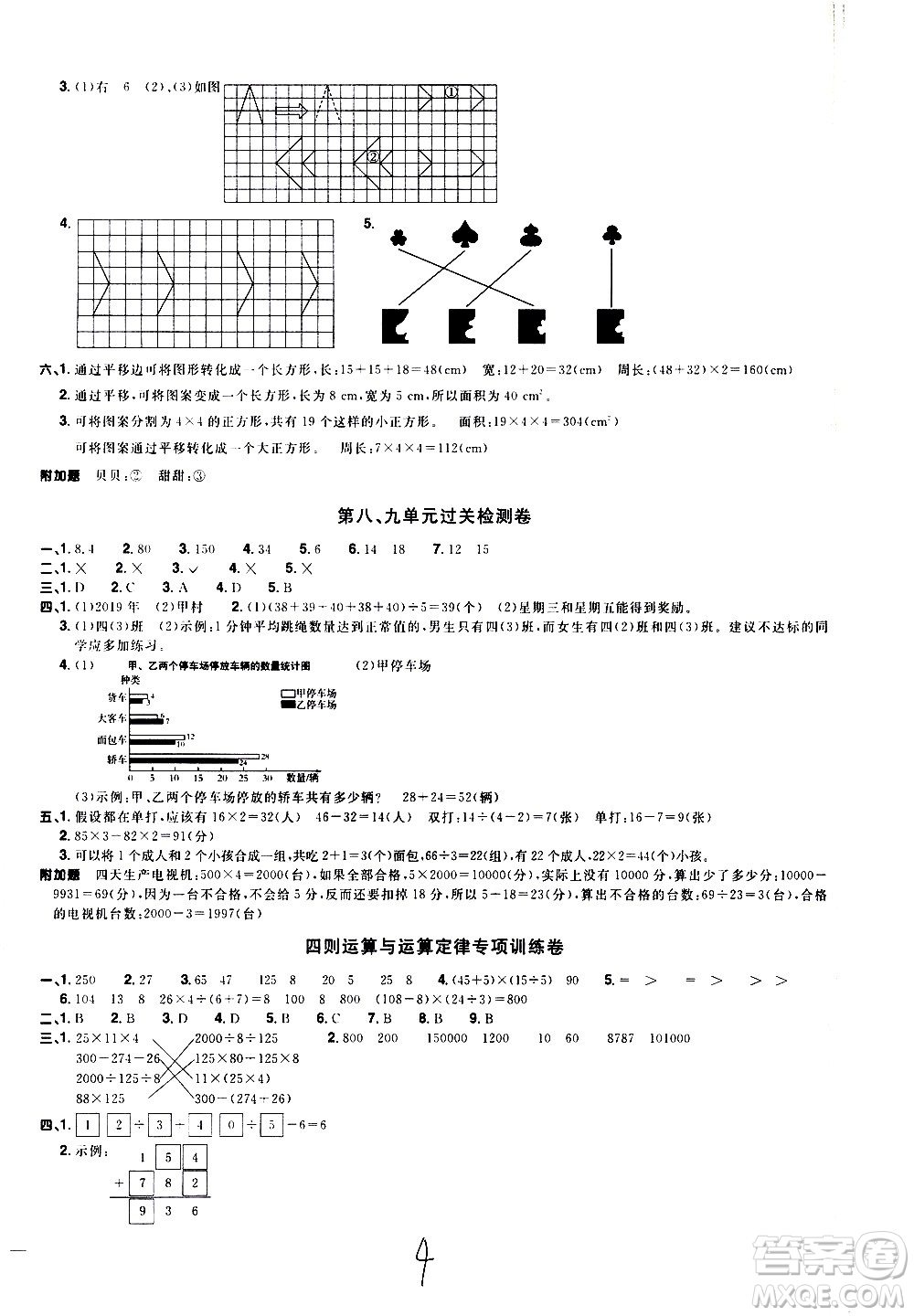 浙江教育出版社2021陽光同學(xué)全優(yōu)達標(biāo)好卷數(shù)學(xué)四年級下冊R人教版浙江專版答案