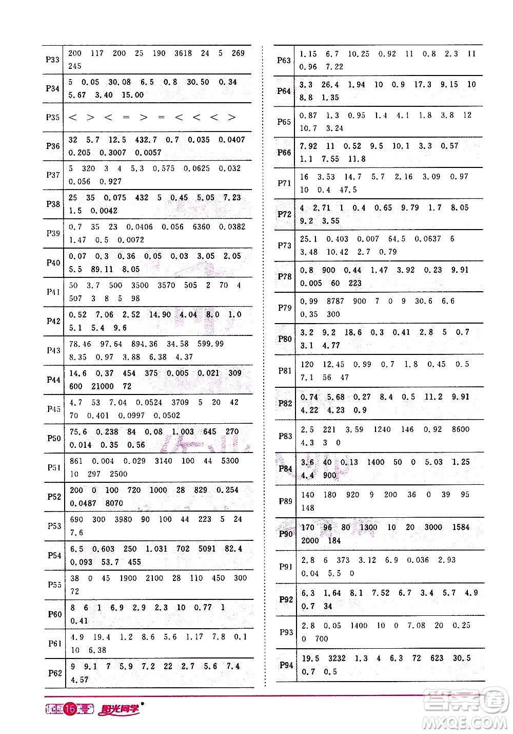 浙江教育出版社2021陽光同學課時達標訓練數(shù)學四年級下冊R人教版浙江專版答案