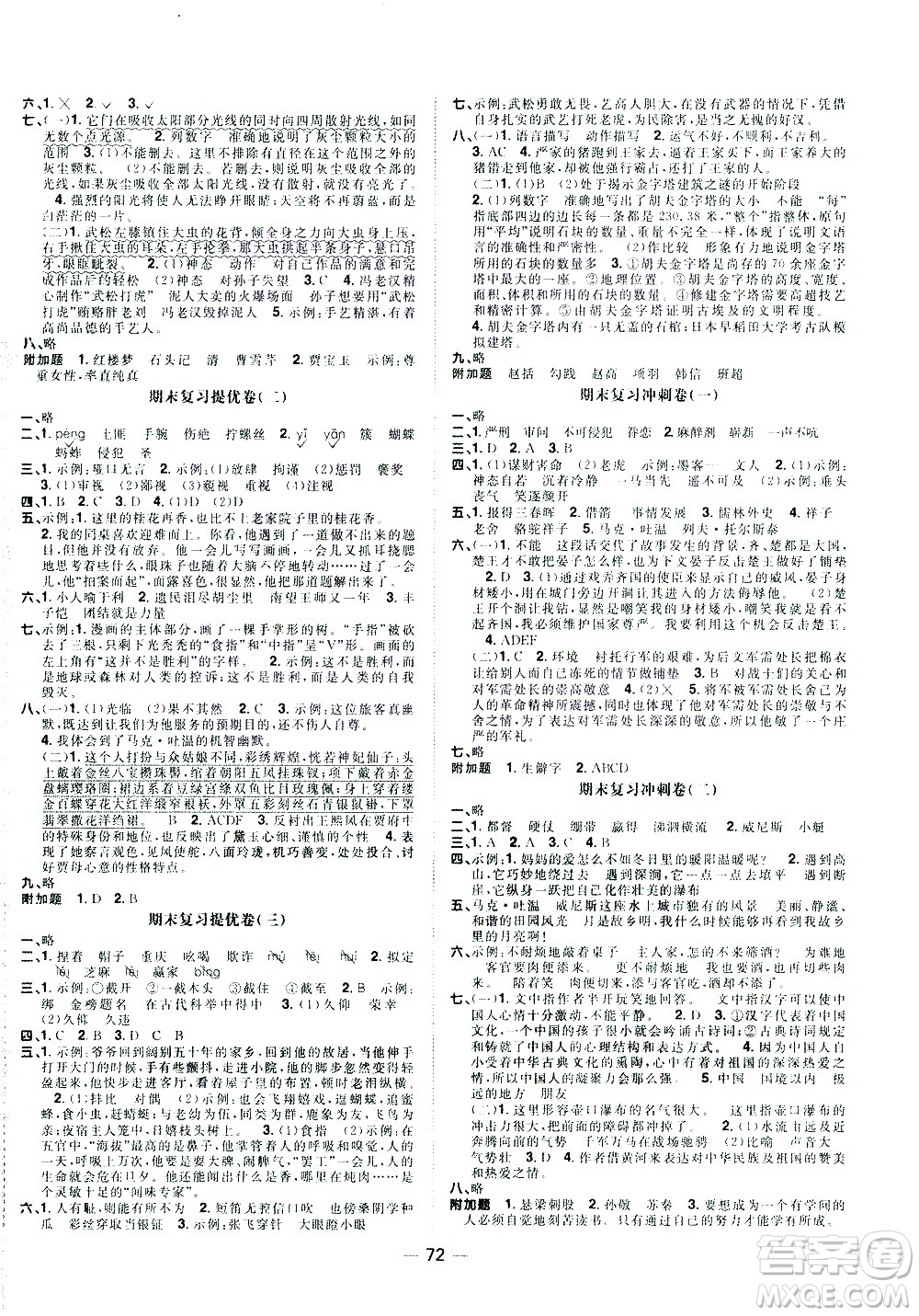 江西教育出版社2021陽光同學(xué)期末復(fù)習(xí)15天沖刺100分語文五年級下冊RJ人教版答案