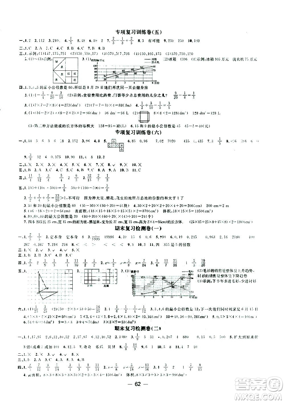 江西教育出版社2021陽光同學(xué)期末復(fù)習(xí)15天沖刺100分?jǐn)?shù)學(xué)五年級下冊RJ人教版答案