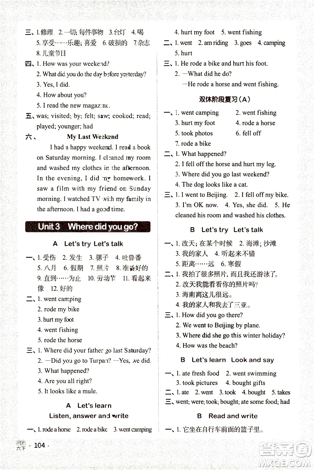 江西教育出版社2021陽光同學(xué)默寫小達(dá)人英語六年級下冊PEP人教版答案