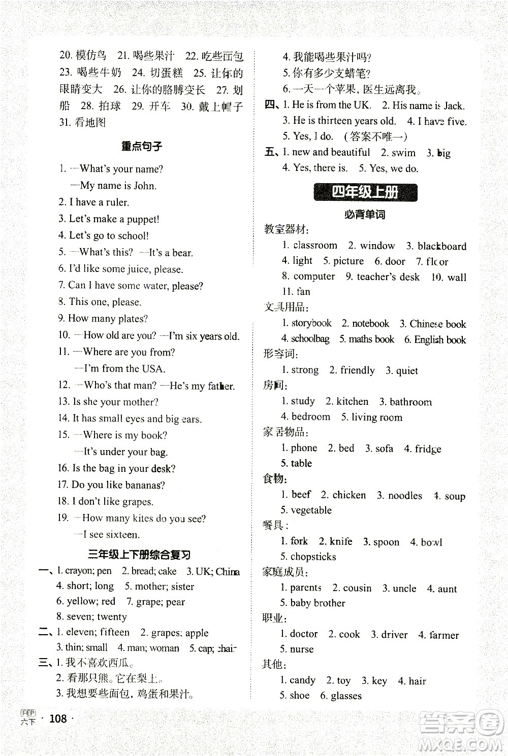 江西教育出版社2021陽光同學(xué)默寫小達(dá)人英語六年級下冊PEP人教版答案