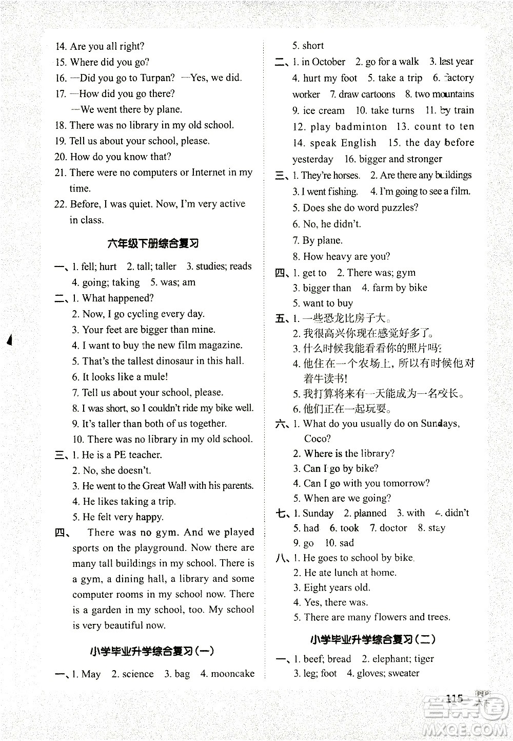 江西教育出版社2021陽光同學(xué)默寫小達(dá)人英語六年級下冊PEP人教版答案