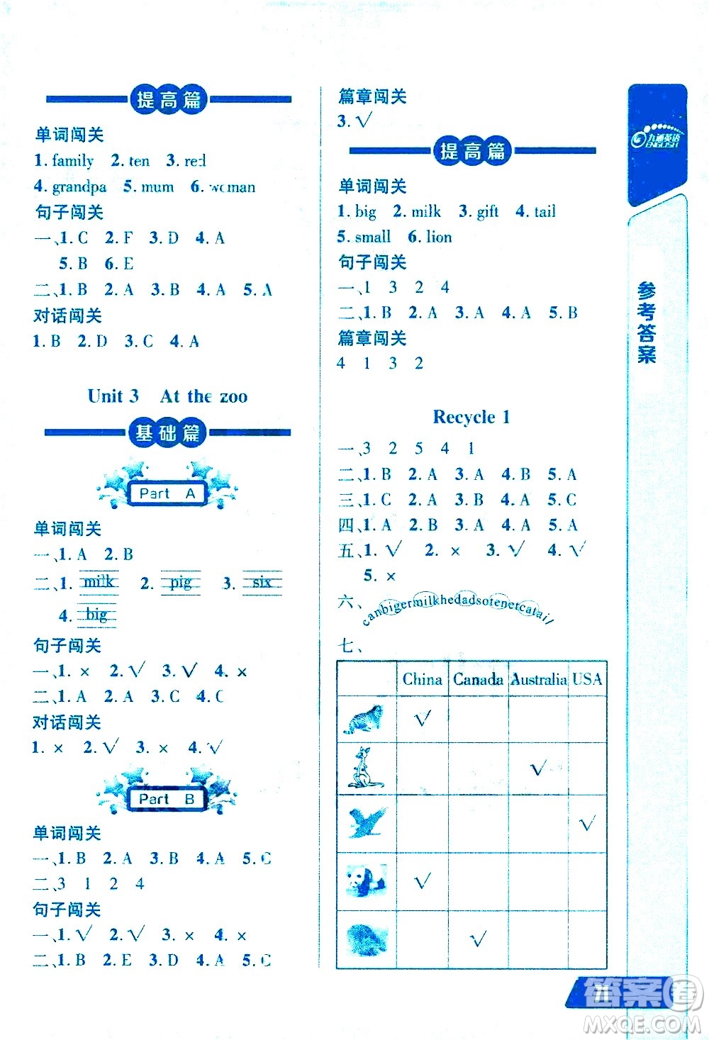 崇文書局2021長(zhǎng)江全能學(xué)案英語聽力訓(xùn)練三年級(jí)下冊(cè)人教版答案