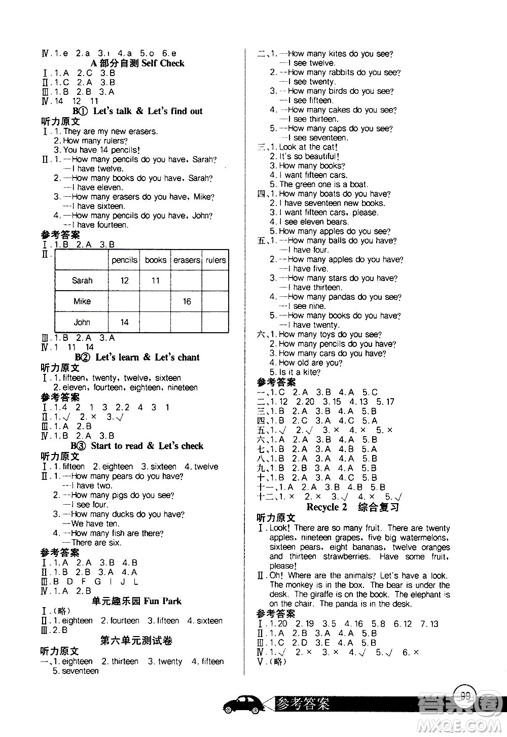 湖北少年兒童出版社2021長江全能學(xué)案同步練習(xí)冊(cè)英語三年級(jí)下冊(cè)人教版答案