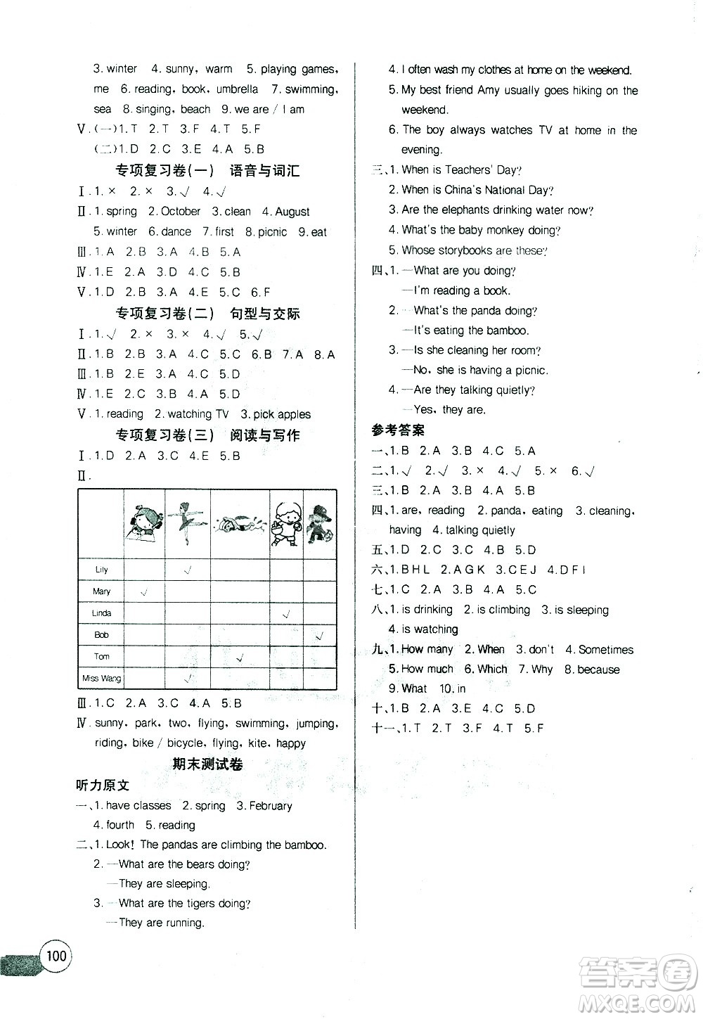 湖北少年兒童出版社2021長江全能學案同步練習冊英語五年級下冊人教版答案