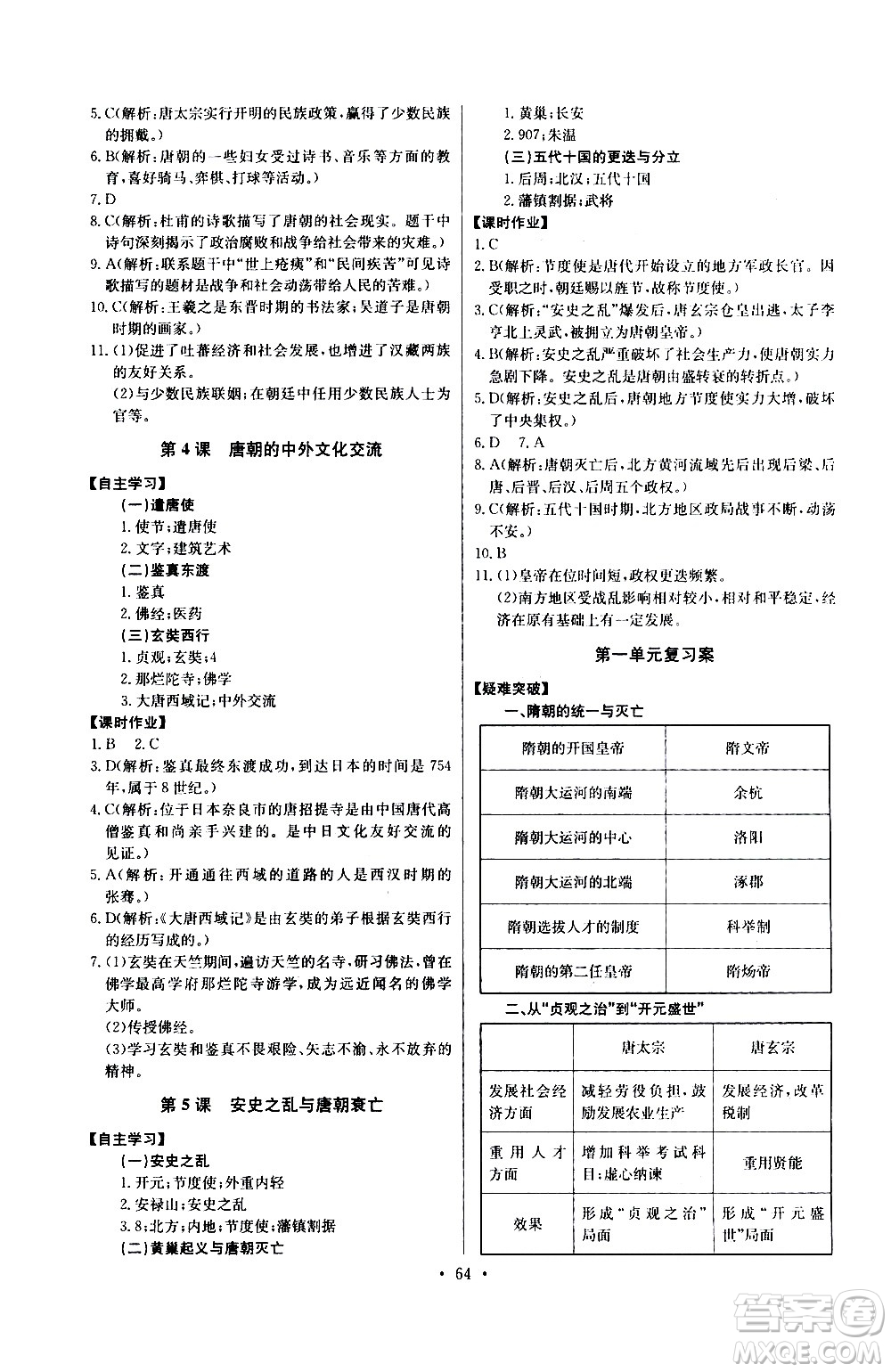 崇文書局2021長江全能學(xué)案同步練習(xí)冊(cè)歷史七年級(jí)下冊(cè)人教版答案