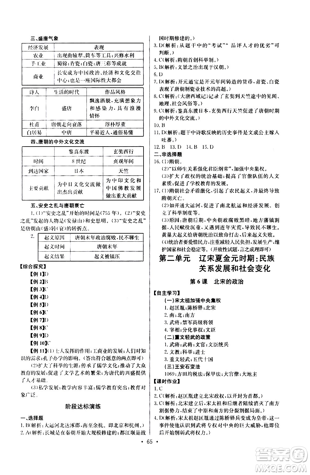 崇文書局2021長江全能學(xué)案同步練習(xí)冊(cè)歷史七年級(jí)下冊(cè)人教版答案