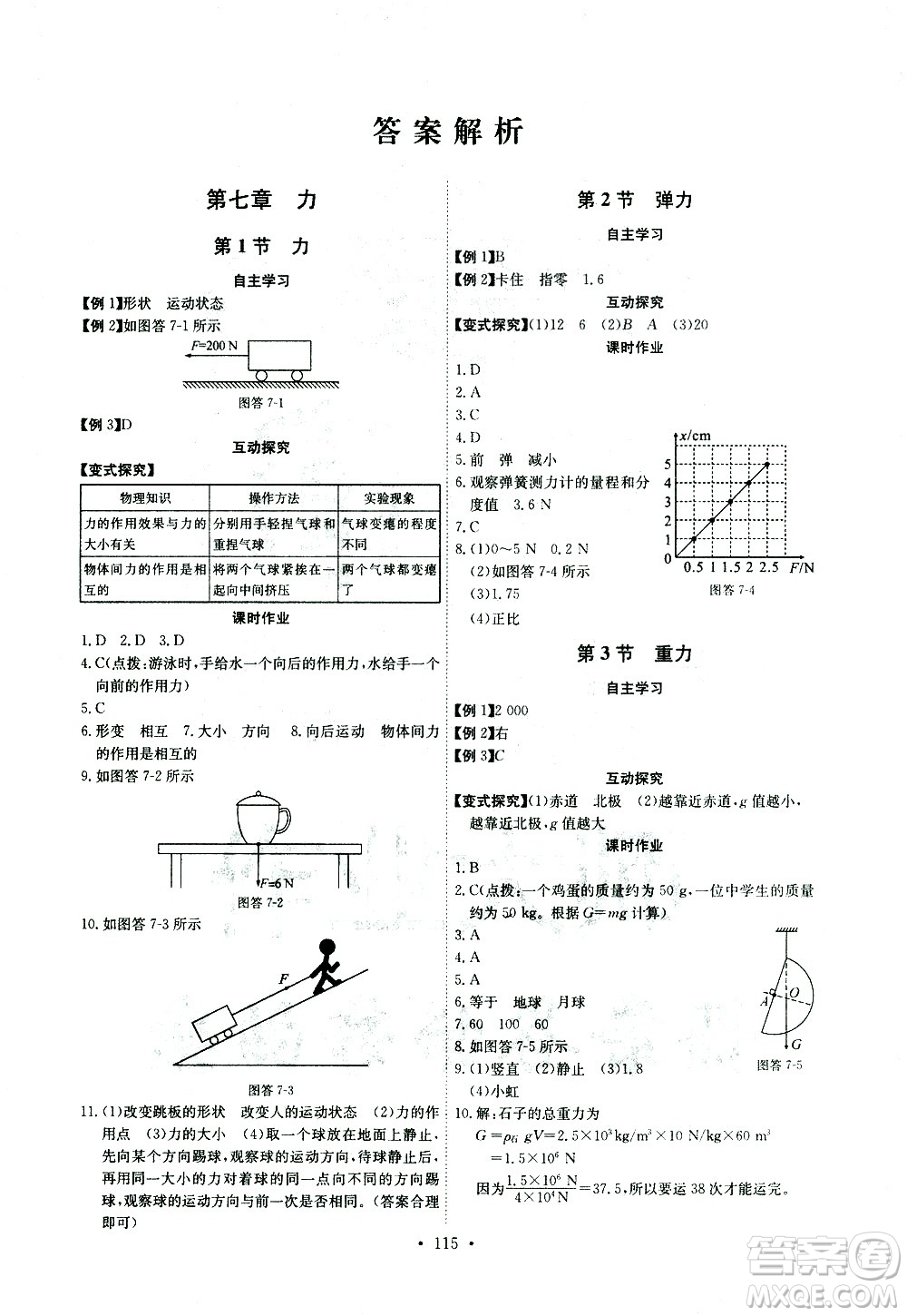 湖北少年兒童出版社2021長江全能學(xué)案同步練習(xí)冊物理八年級下冊人教版答案