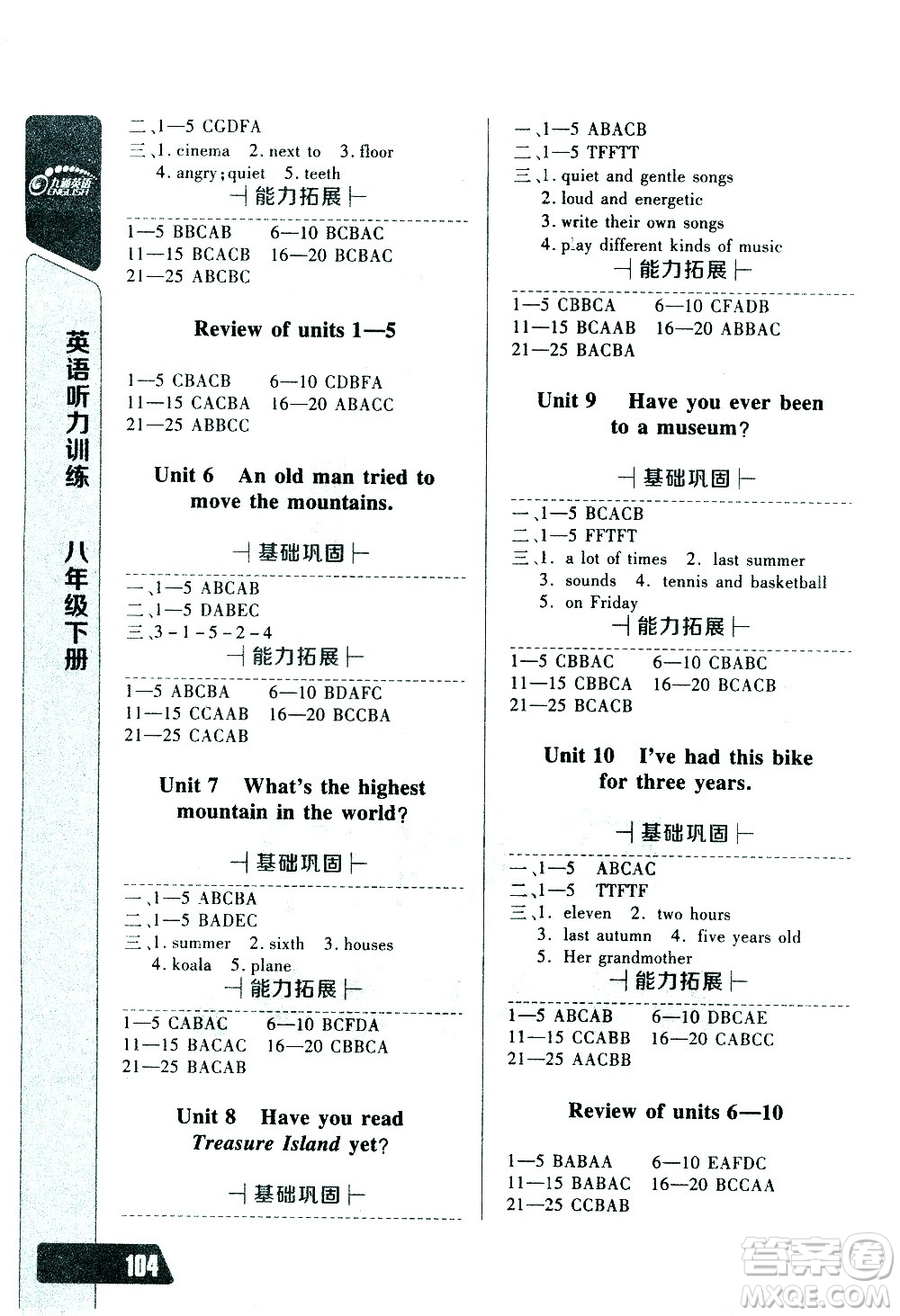 崇文書局2021長江全能學案英語聽力訓練八年級下冊人教版答案