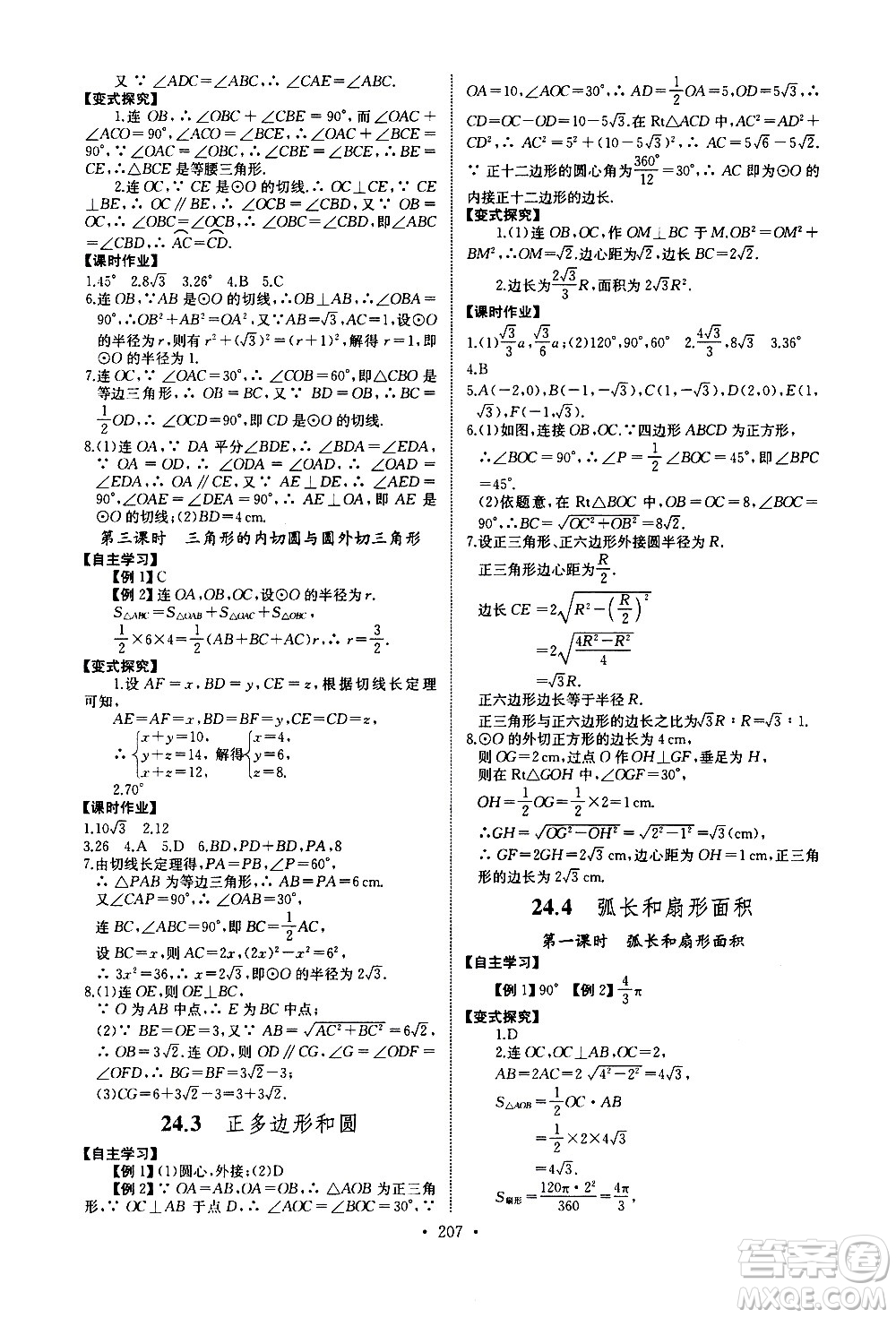 湖北少年兒童出版社2021長(zhǎng)江全能學(xué)案同步練習(xí)冊(cè)數(shù)學(xué)九年級(jí)全一冊(cè)人教版答案
