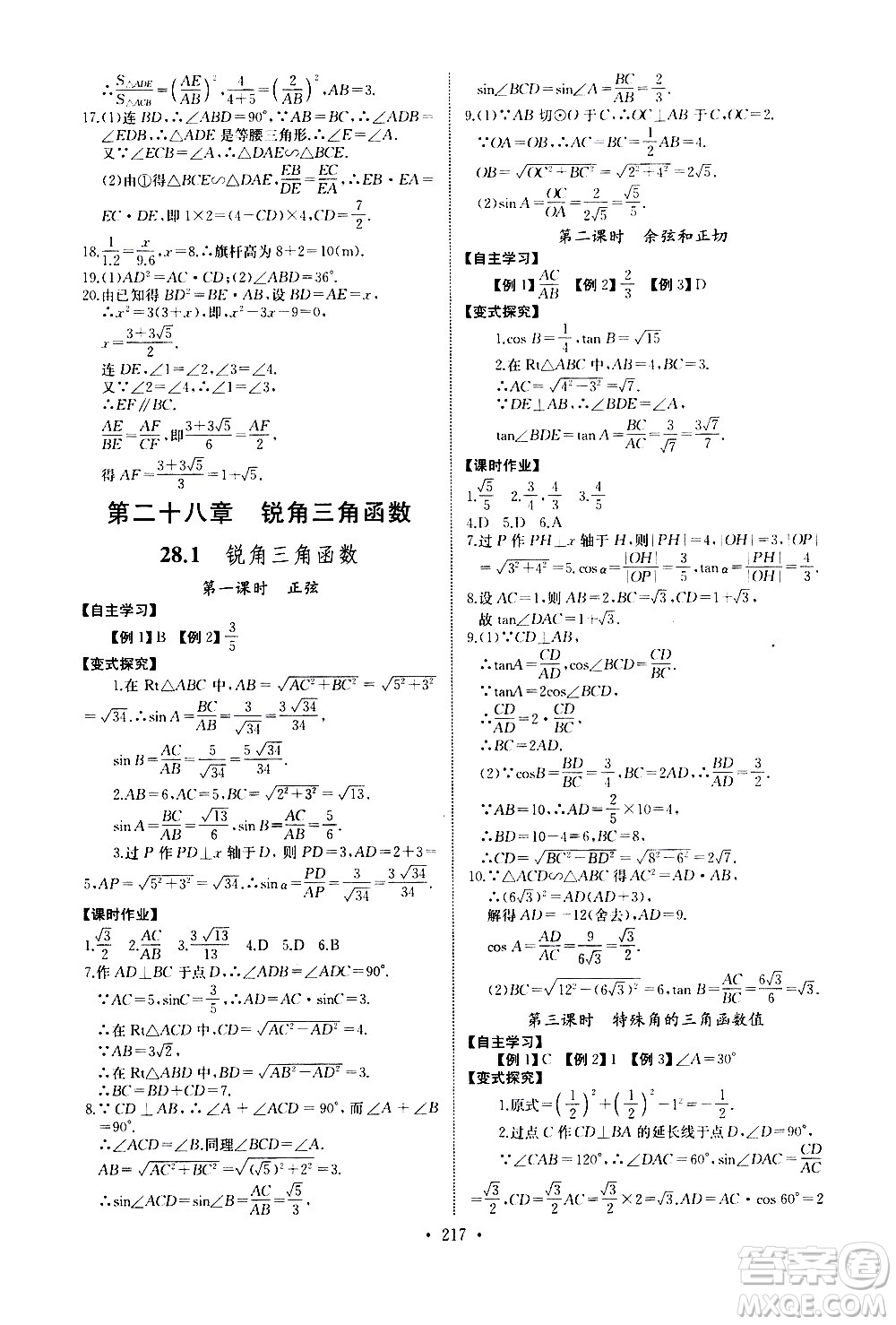 湖北少年兒童出版社2021長(zhǎng)江全能學(xué)案同步練習(xí)冊(cè)數(shù)學(xué)九年級(jí)全一冊(cè)人教版答案