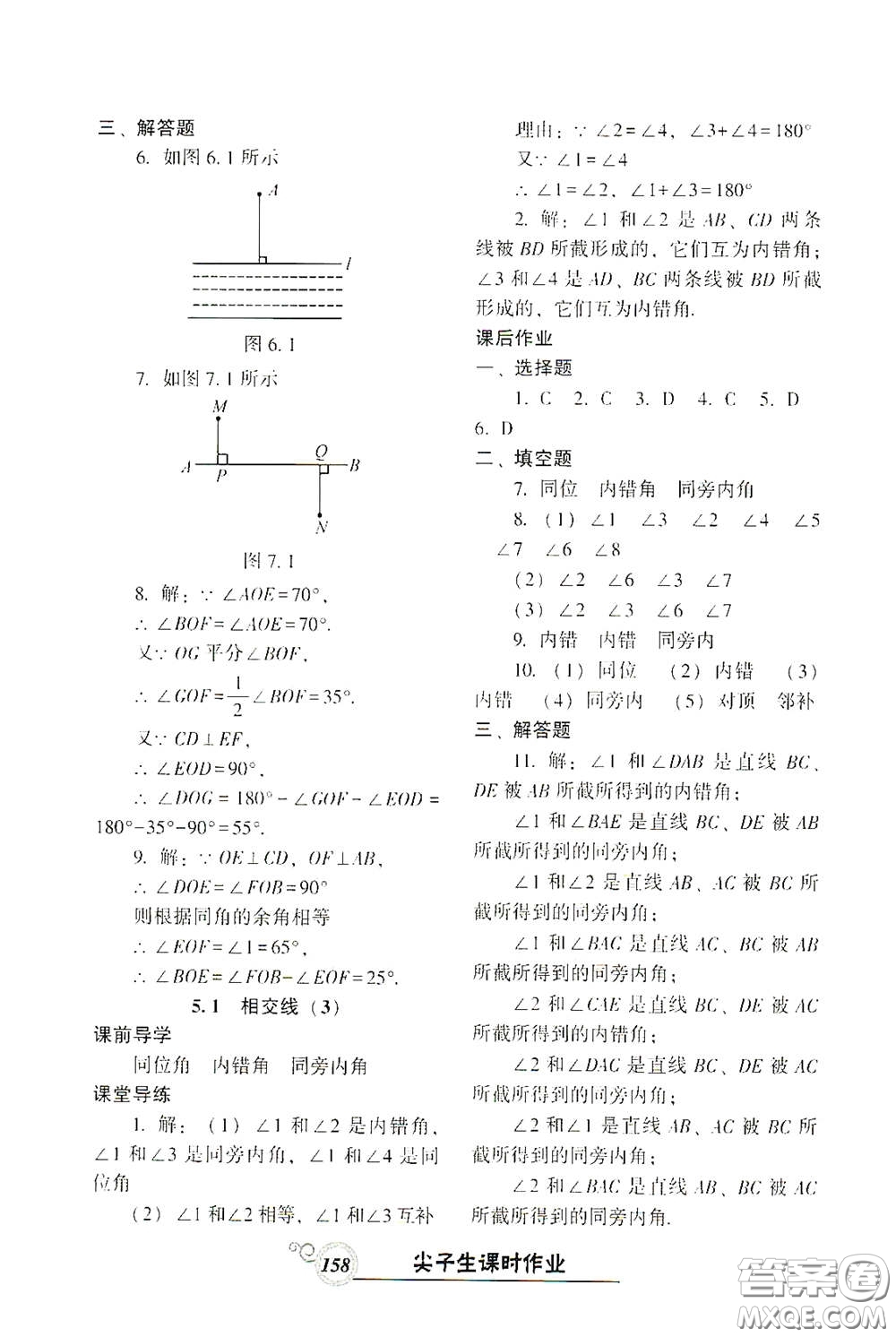 遼寧教育出版社2021尖子生新課堂課時(shí)作業(yè)七年級數(shù)學(xué)下冊人教版答案