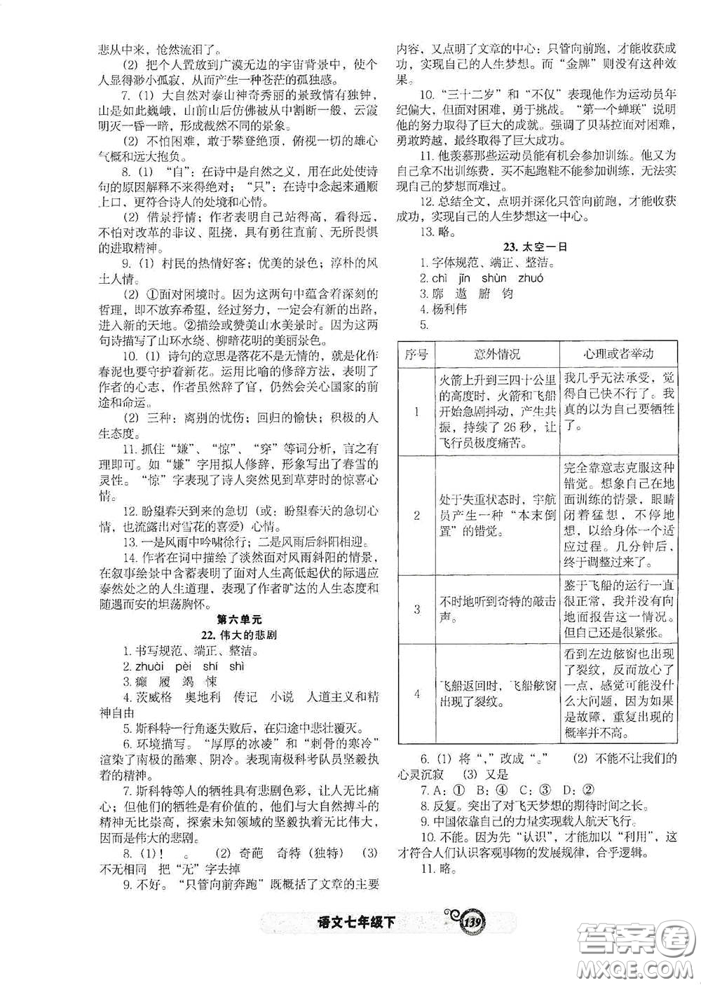 遼寧教育出版社2021尖子生新課堂課時(shí)作業(yè)七年級(jí)語(yǔ)文下冊(cè)人教版答案