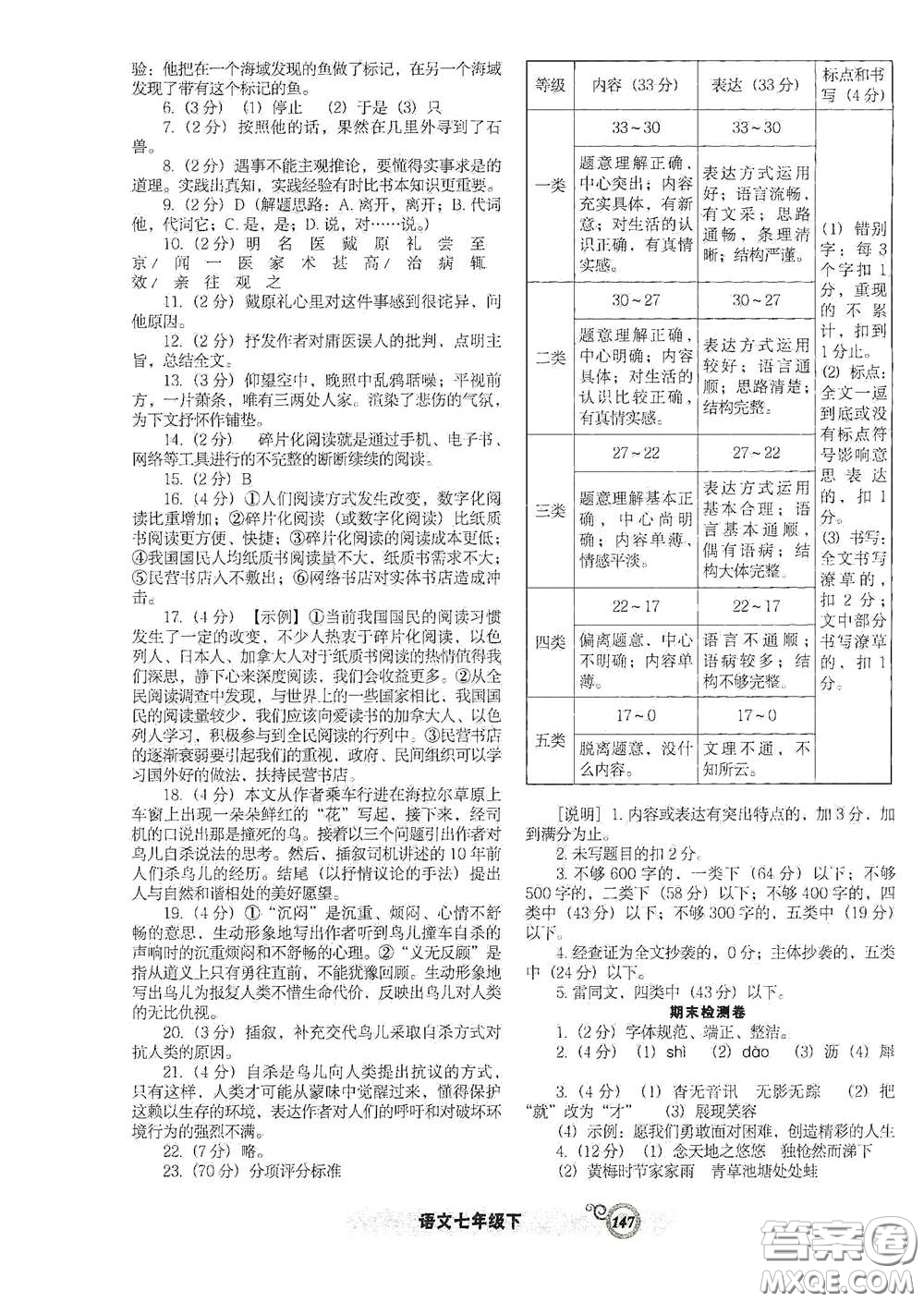 遼寧教育出版社2021尖子生新課堂課時(shí)作業(yè)七年級(jí)語(yǔ)文下冊(cè)人教版答案