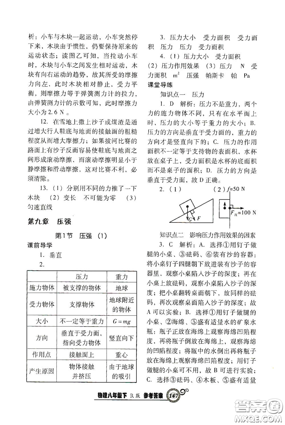 遼寧教育出版社2021尖子生新課堂課時作業(yè)八年級物理下冊人教版答案