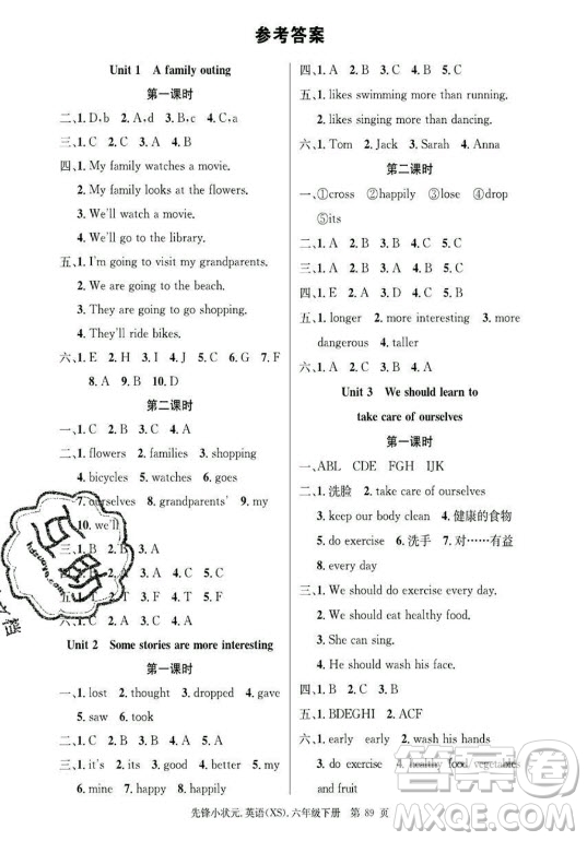 新世紀出版社2021先鋒小狀元英語六年級下冊XS湘少版答案