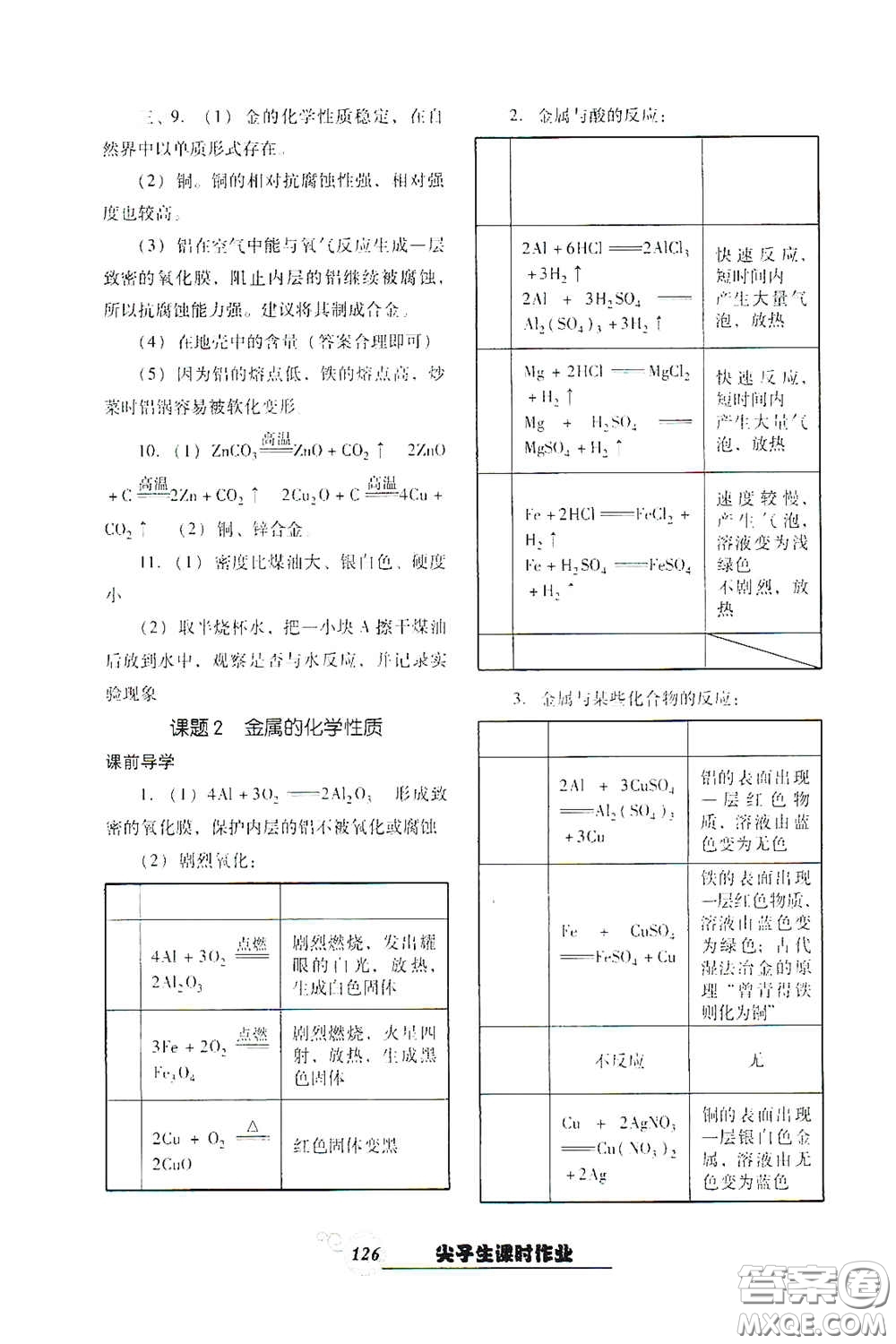 遼寧教育出版社2021尖子生新課堂課時(shí)作業(yè)九年級(jí)化學(xué)下冊(cè)人教版答案
