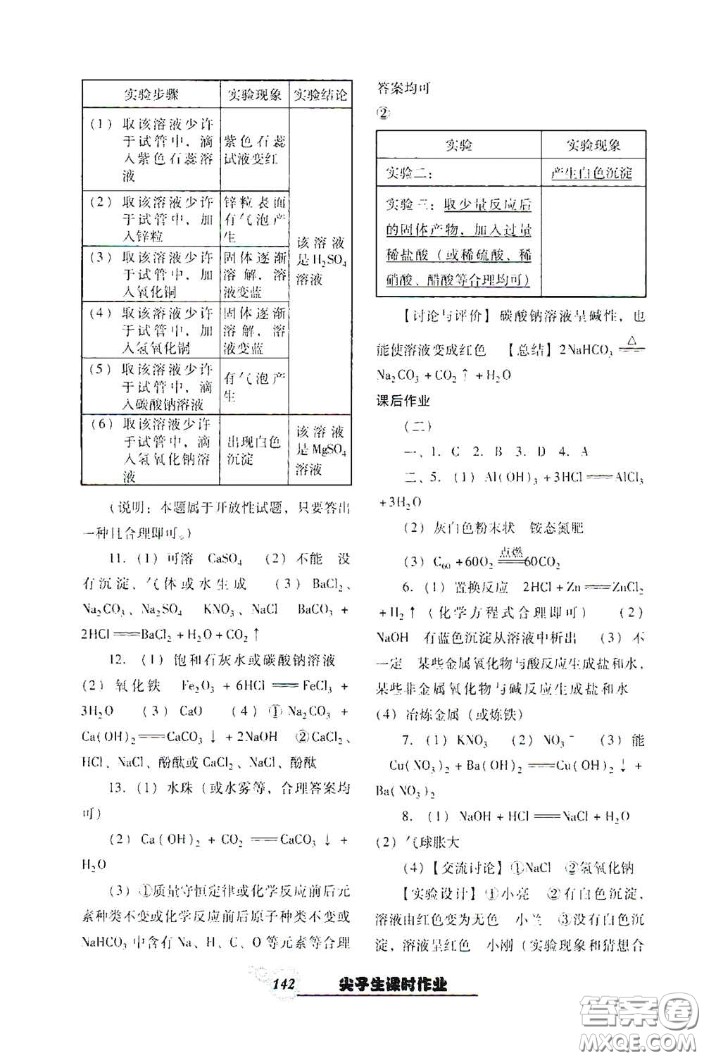 遼寧教育出版社2021尖子生新課堂課時(shí)作業(yè)九年級(jí)化學(xué)下冊(cè)人教版答案